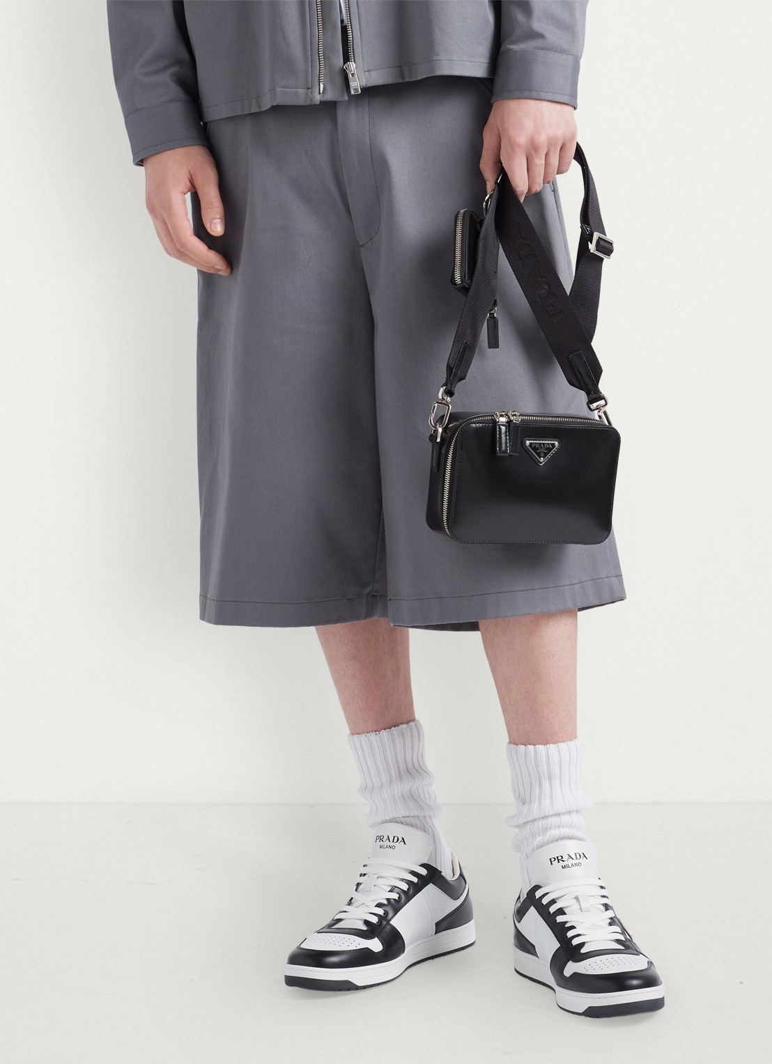 Prada Downtown sneaker van leer - voorkant 7 zwart