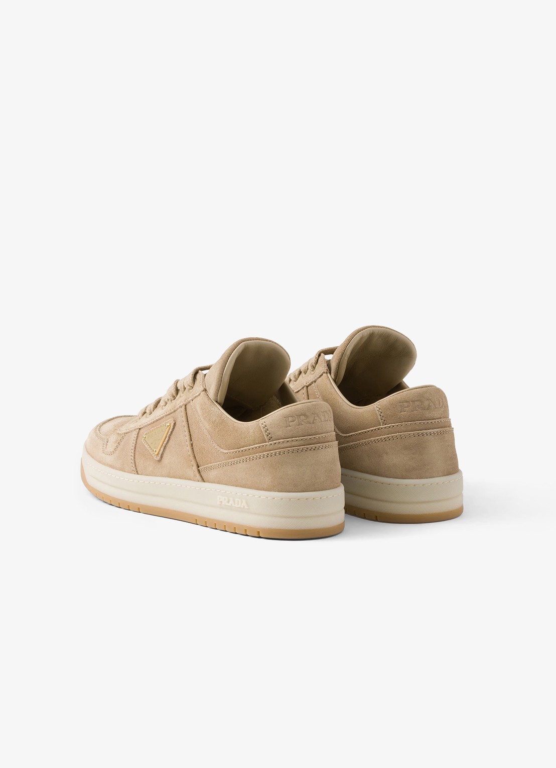 Prada Downtown sneaker van suède met logo - achterkant 6 beige