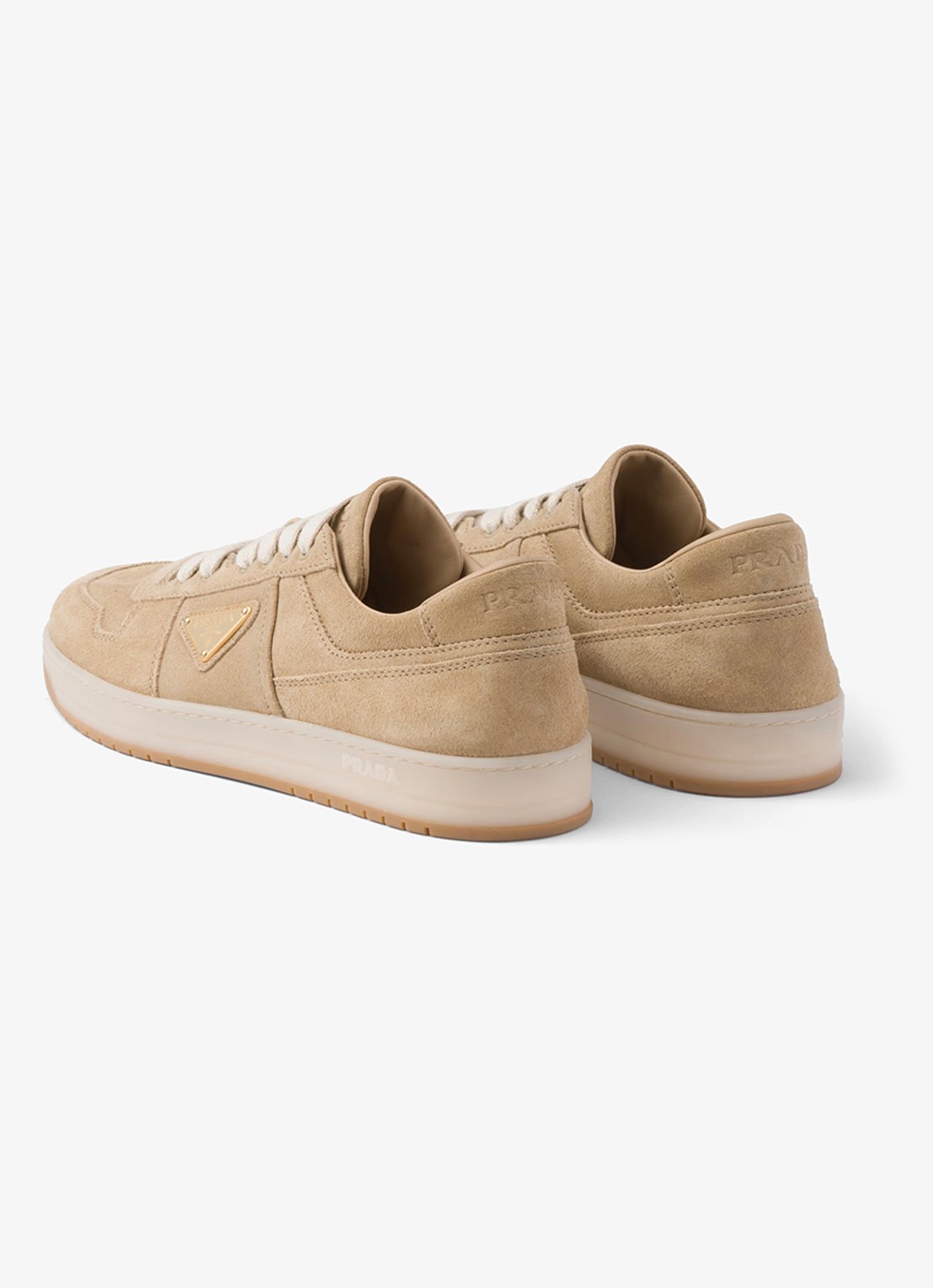 Prada Downtown sneaker van suède met logo - detail 2 beige