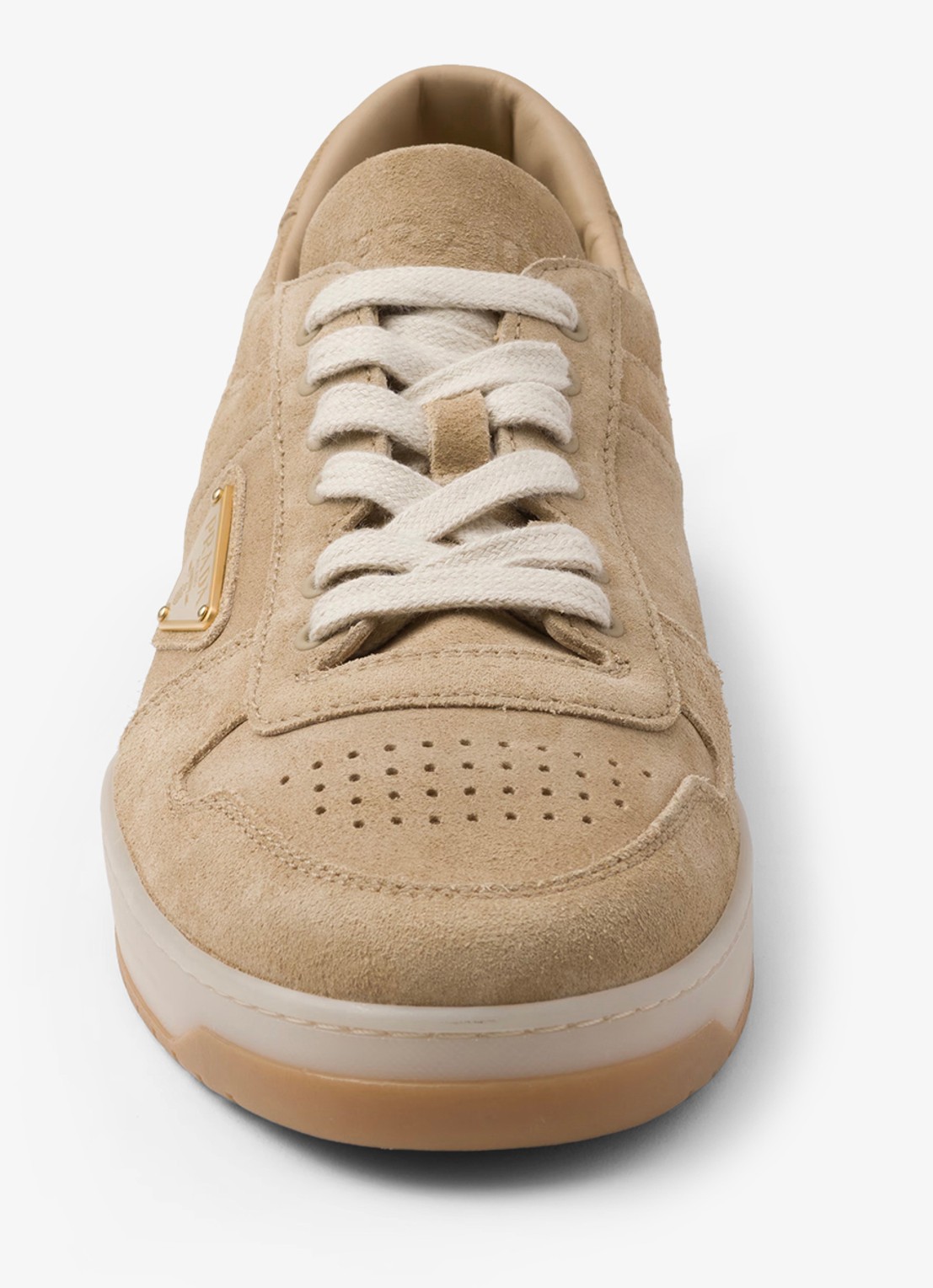 Prada Downtown sneaker van suède met logo - detail 3 beige