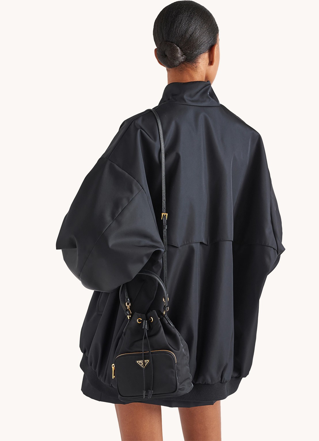 Prada Duet Re-Nylon handtas met leren details - detail 7 zwart