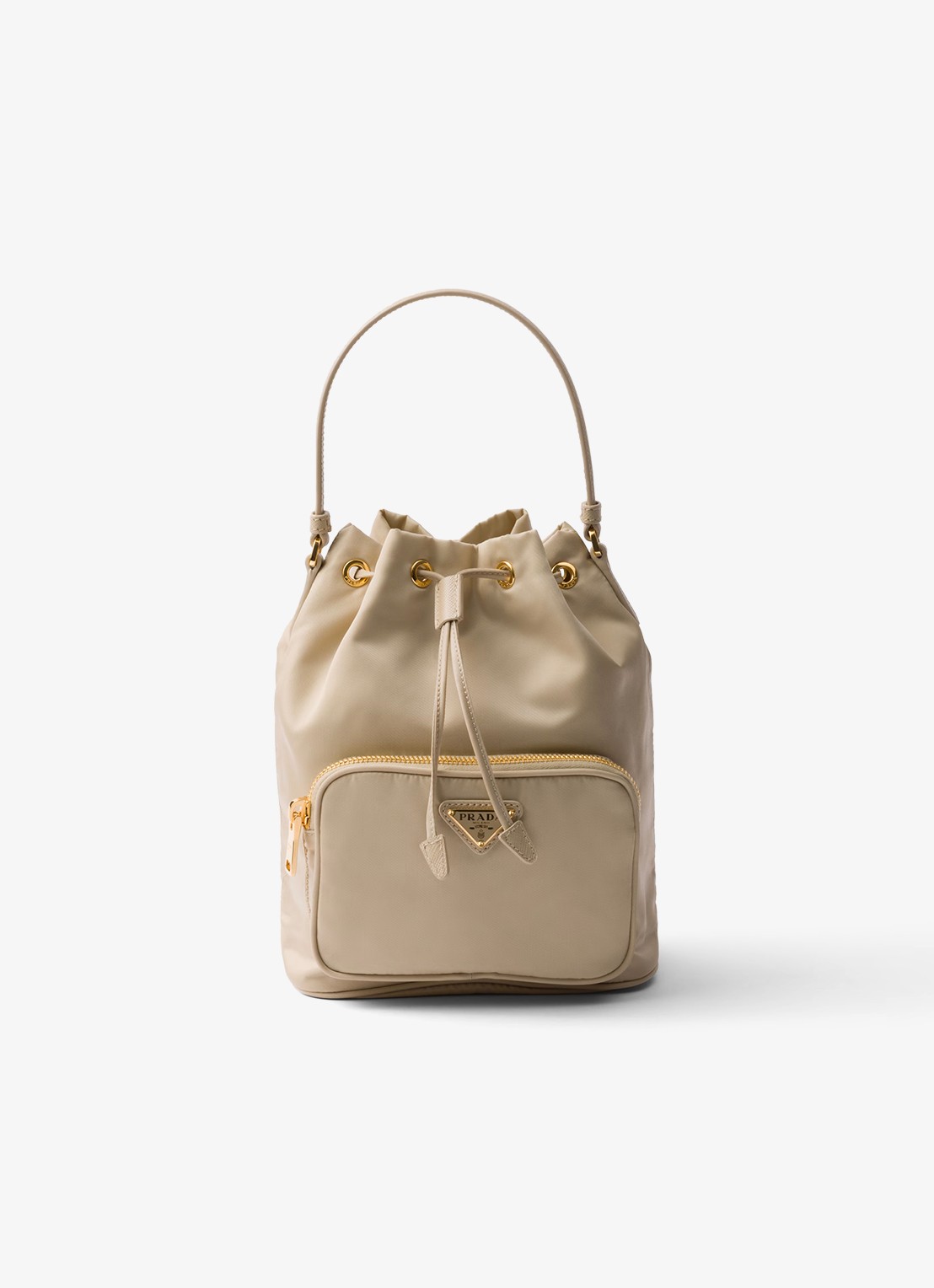 Prada Duet Re-Nylon handtas met leren details - voorkant 3 beige