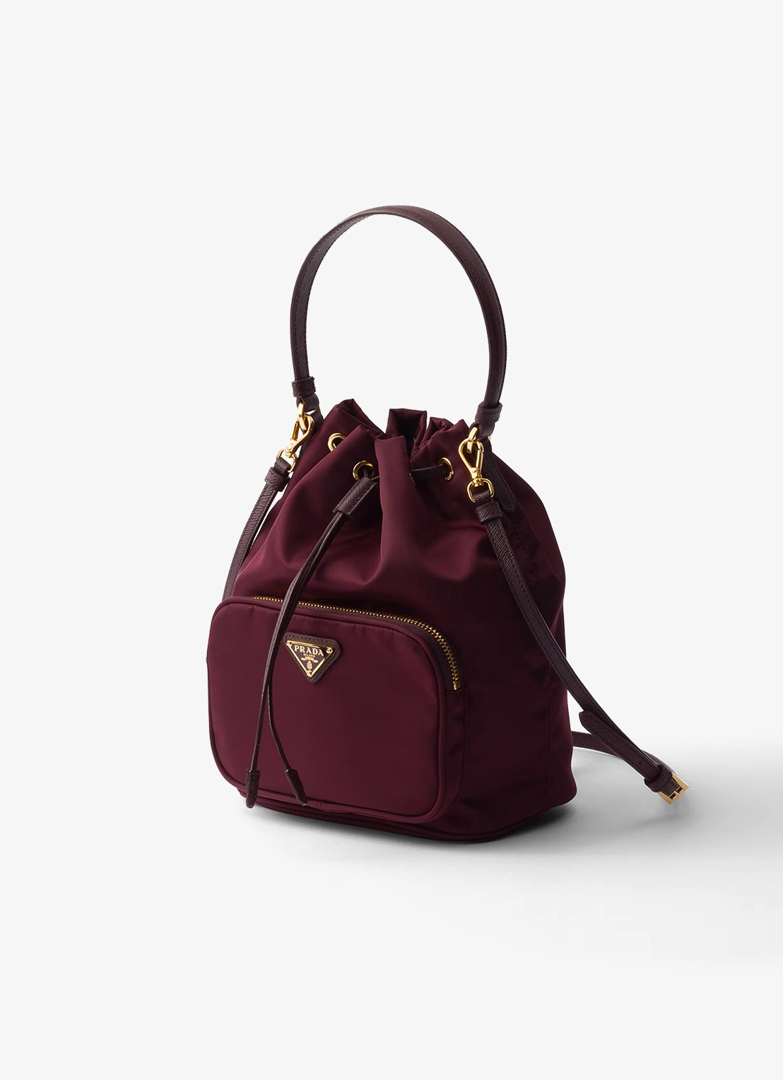 Prada Duet Re-Nylon handtas met leren details - detail 4 bordeauxrood