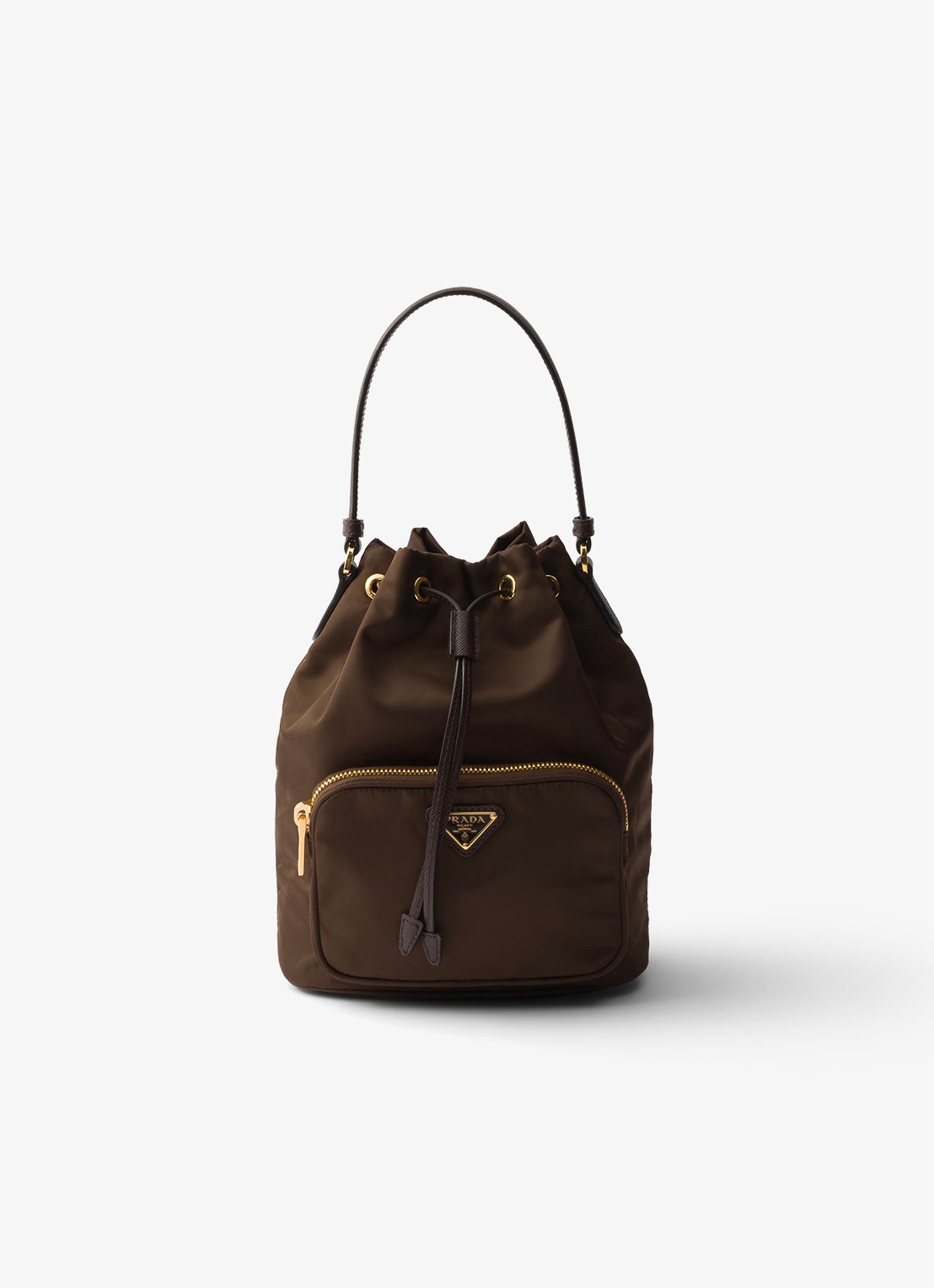 Prada Duet Re-Nylon handtas met leren details - voorkant 4 donkerbruin