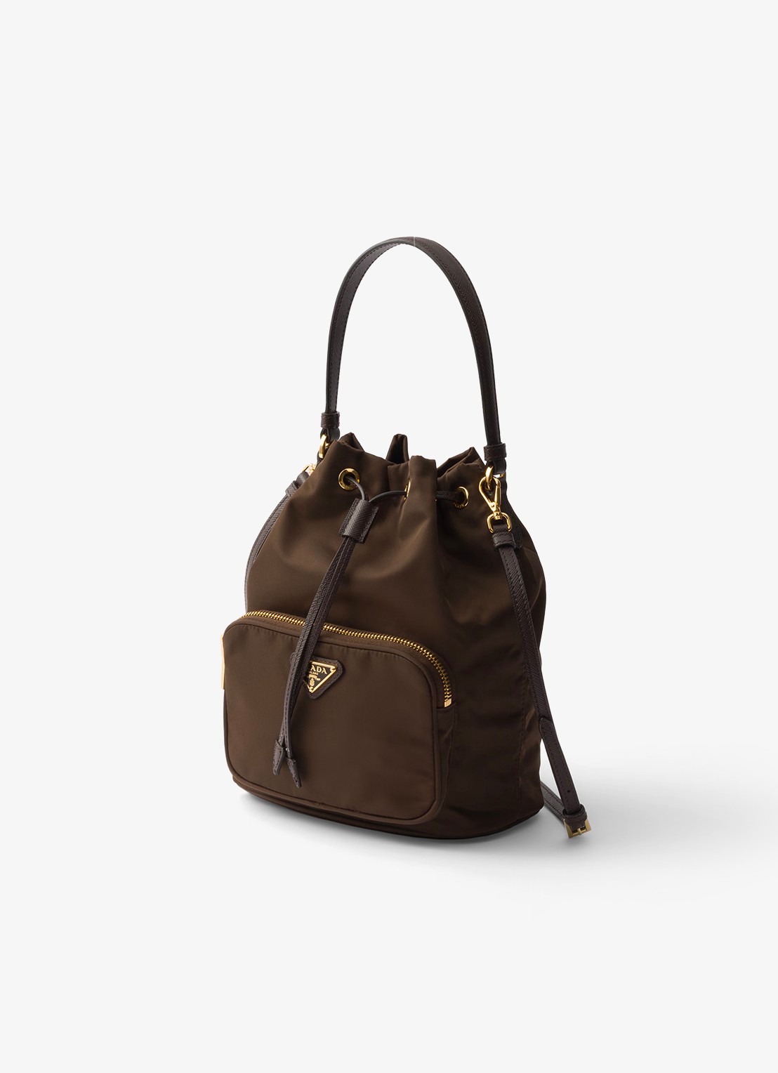 Prada Duet Re-Nylon handtas met leren details - voorkant 5 donkerbruin