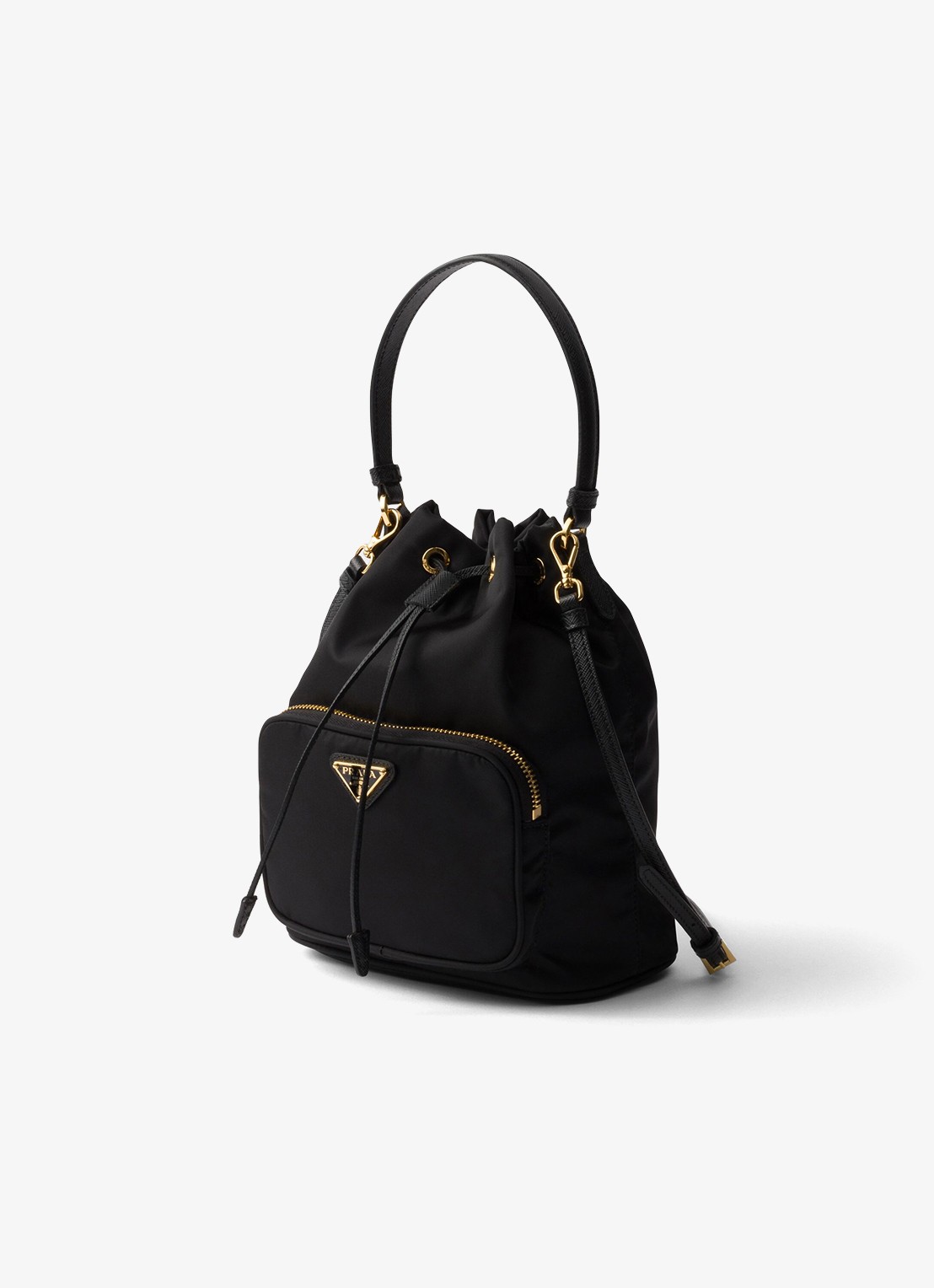 Prada Duet Re-Nylon handtas met leren details - voorkant 5 diepzwart