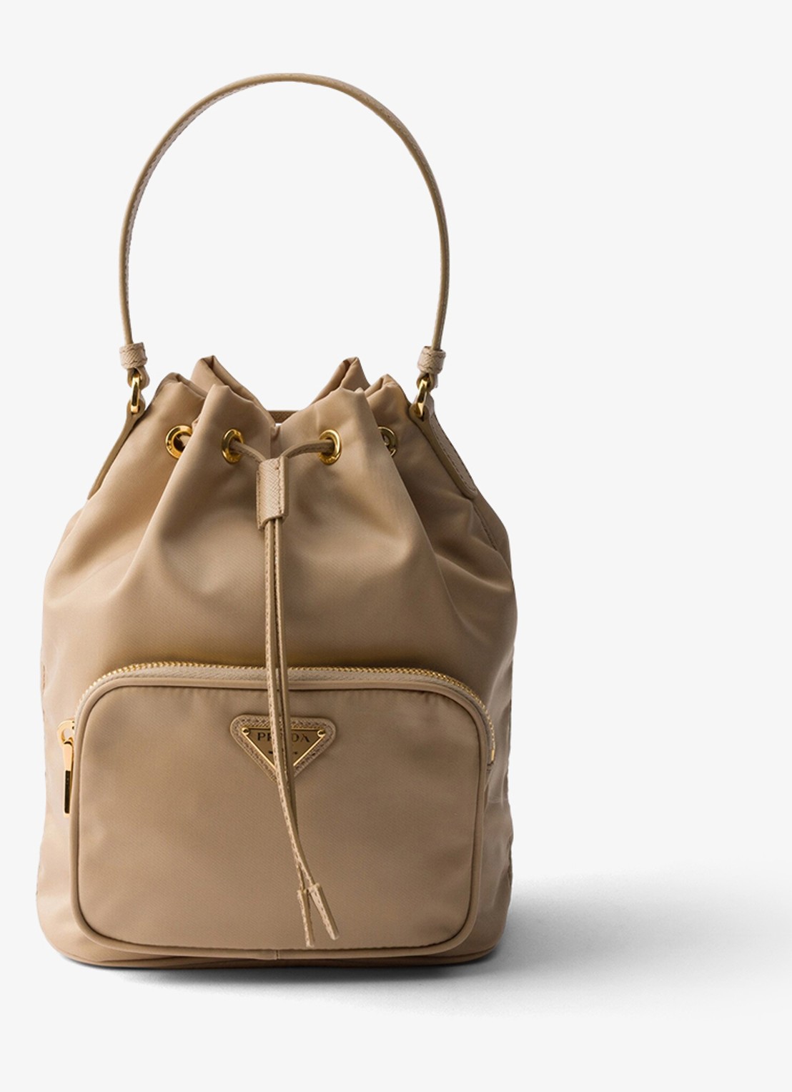 Prada Duet Re-Nylon handtas met leren details - voorkant 5 lichtbruin