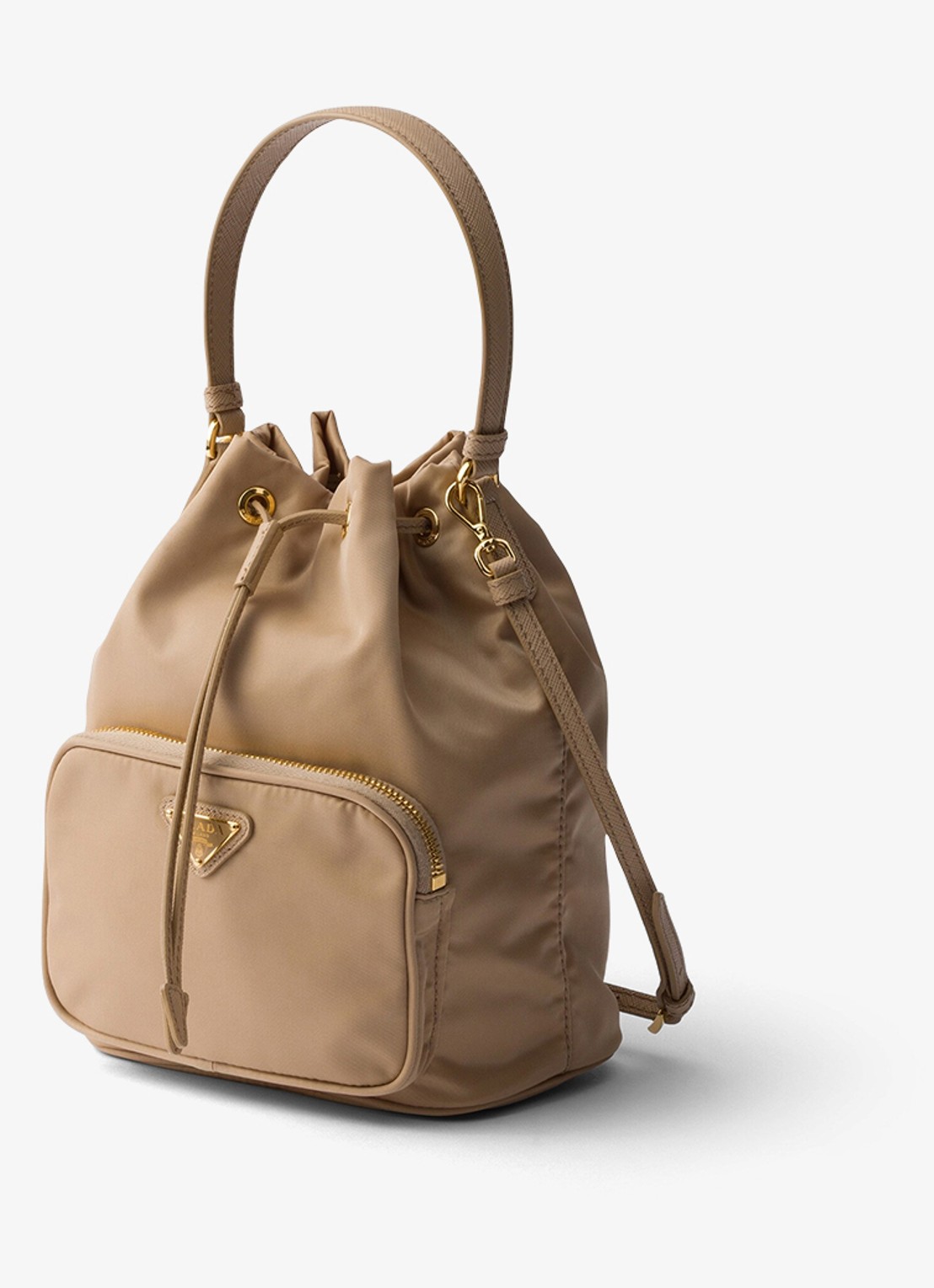 Prada Duet Re-Nylon handtas met leren details - voorkant 6 lichtbruin