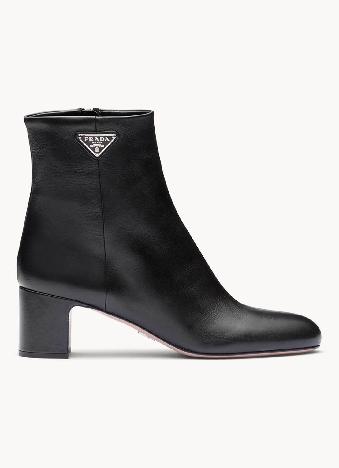Prada Enkellaars van leer met logo - voorkant 3 zwart