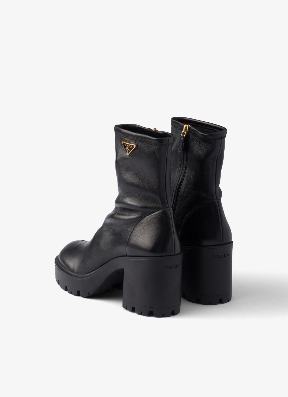 Prada Enkellaarsje van leer met logo - achterkant zwart
