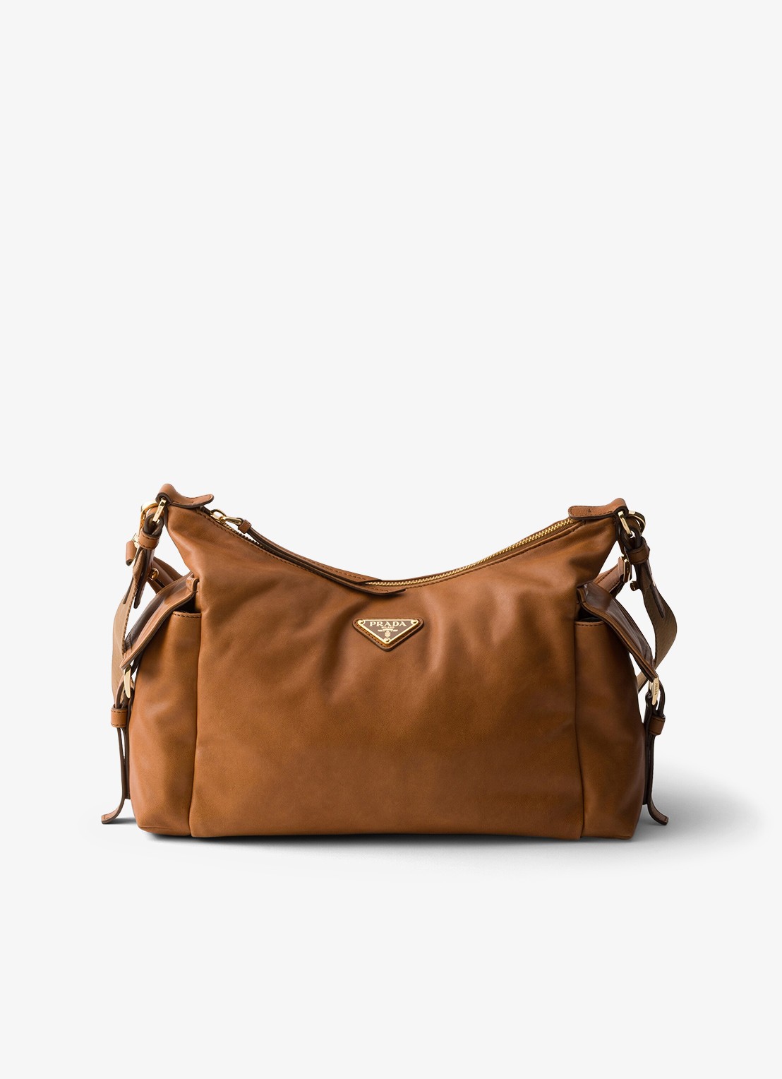 Prada Explore Large schoudertas van lamsleer - voorkant bruin