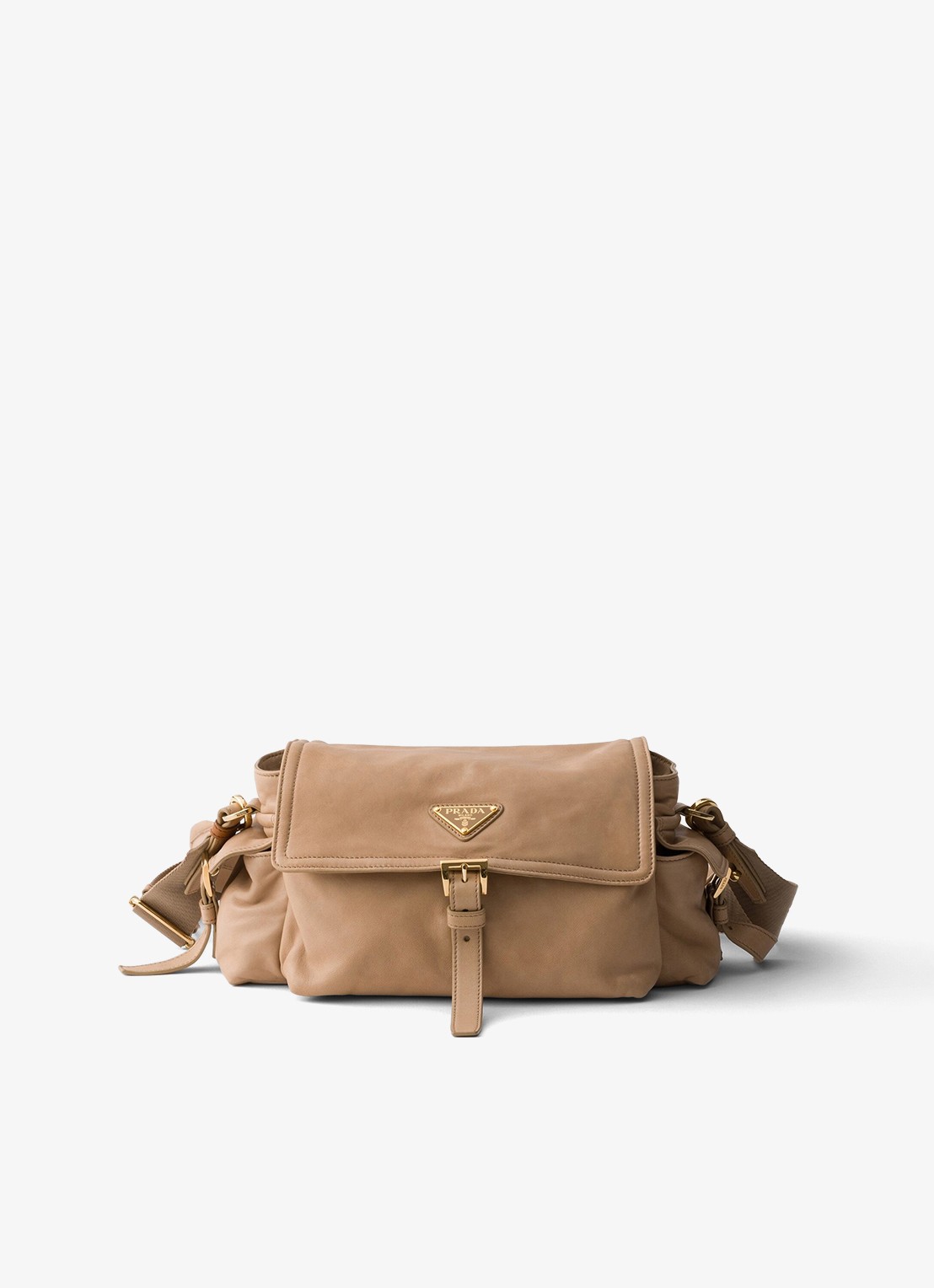 Prada Explore Medium schoudertas van lamsleer - voorkant 6 beige