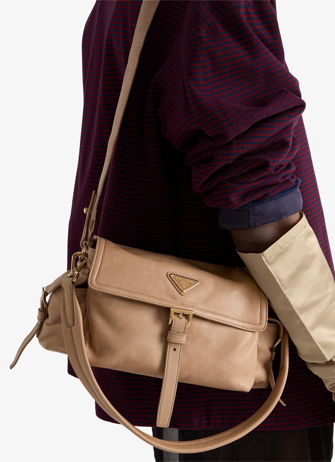 Prada Explore Medium schoudertas van lamsleer - voorkant 7 beige