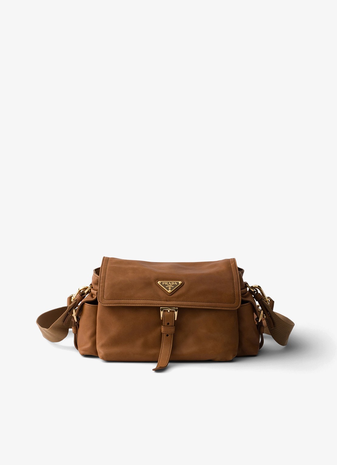 Prada Explore Medium schoudertas van lamsleer - voorkant 2 camel