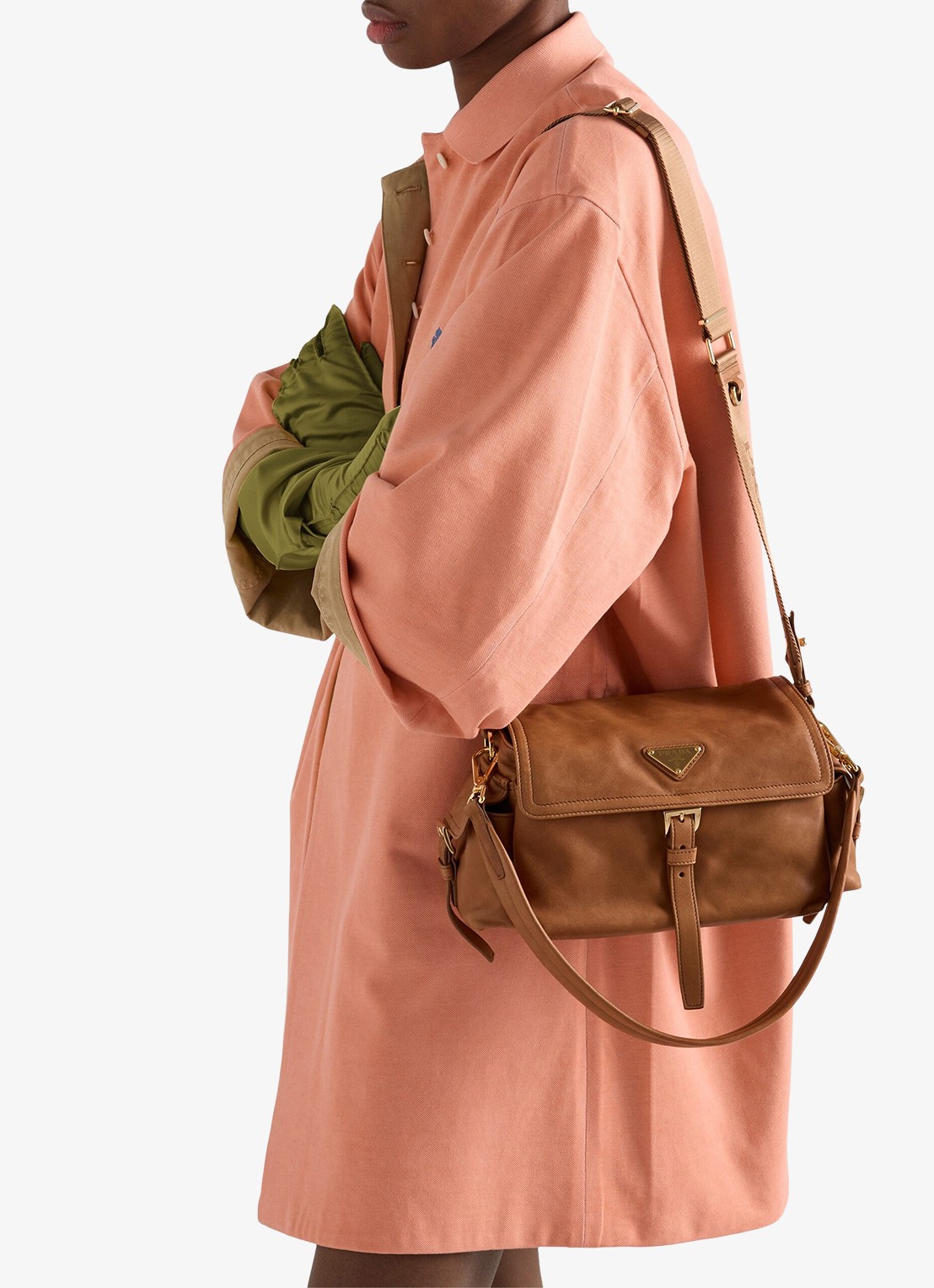 Prada Explore Medium schoudertas van lamsleer - voorkant 3 camel