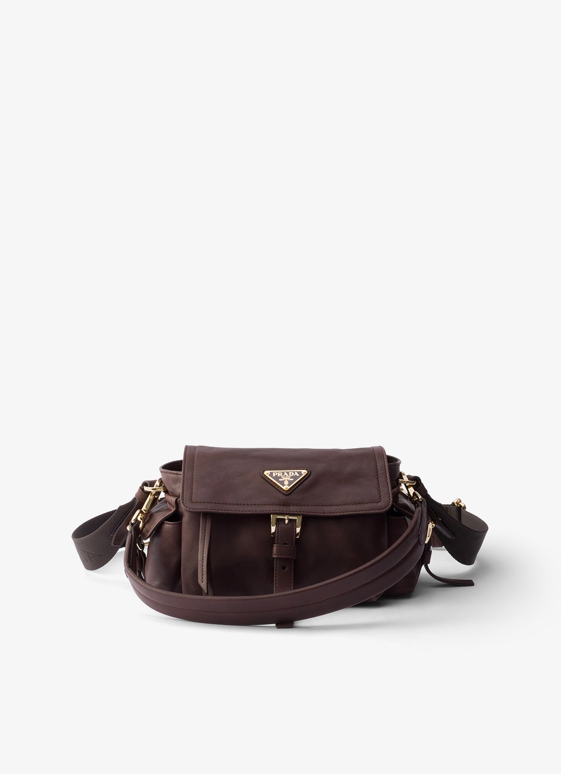 Prada Explore Mini schoudertas van lamsleer - voorkant donkerbruin