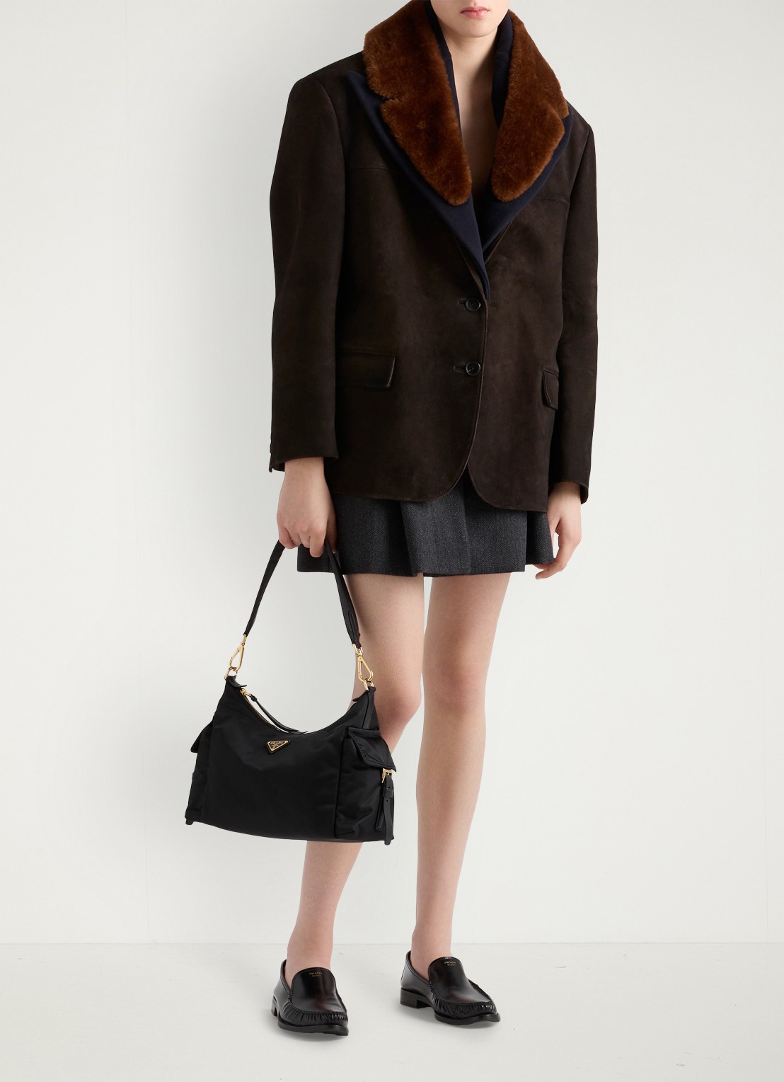 Prada Explore Re-Nylon Large schoudertas met leren details - detail 2 zwart