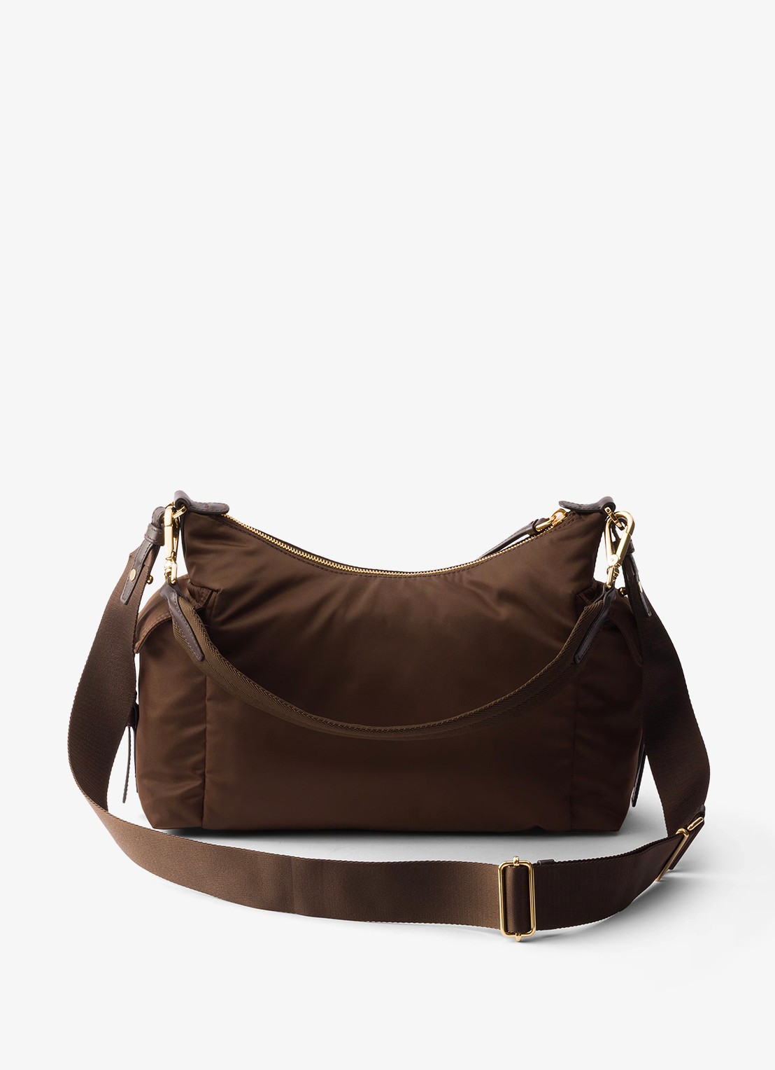 Prada Explore Re-Nylon Large schoudertas met leren details - achterkant bruin