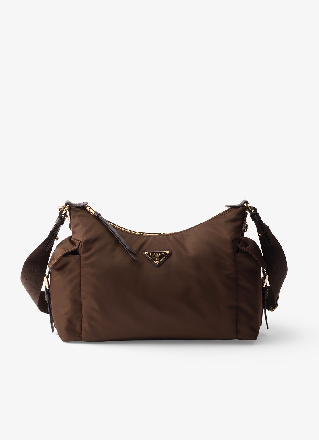 Prada Explore Re-Nylon Large schoudertas met leren details - voorkant 5 bruin