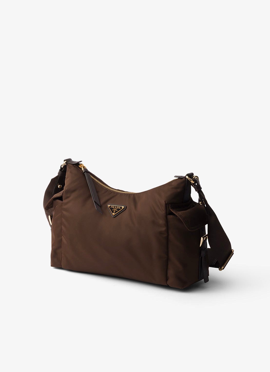 Prada Explore Re-Nylon Large schoudertas met leren details - voorkant 6 bruin