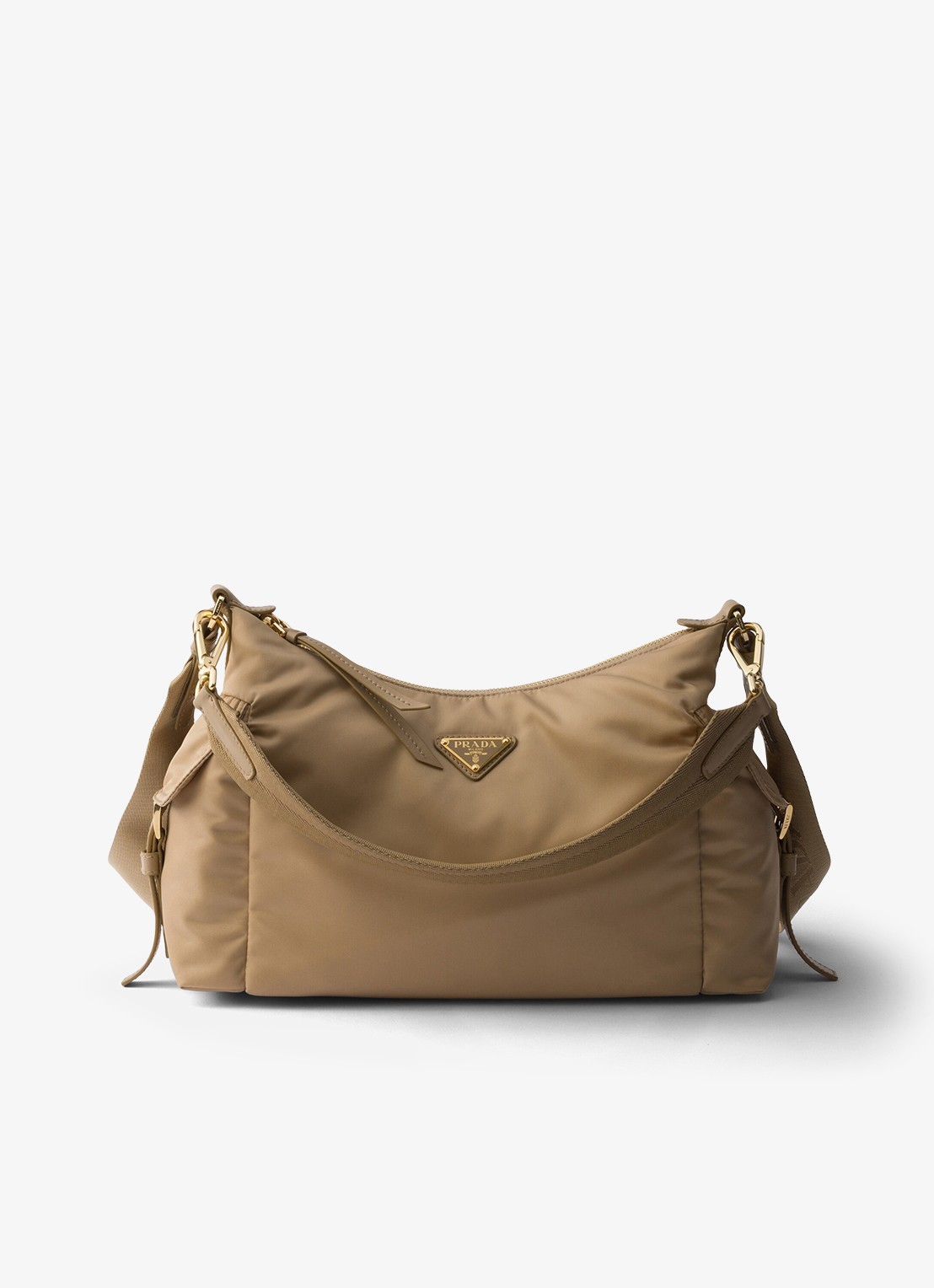 Prada Explore Re-Nylon Large schoudertas met leren details - voorkant 4 beige