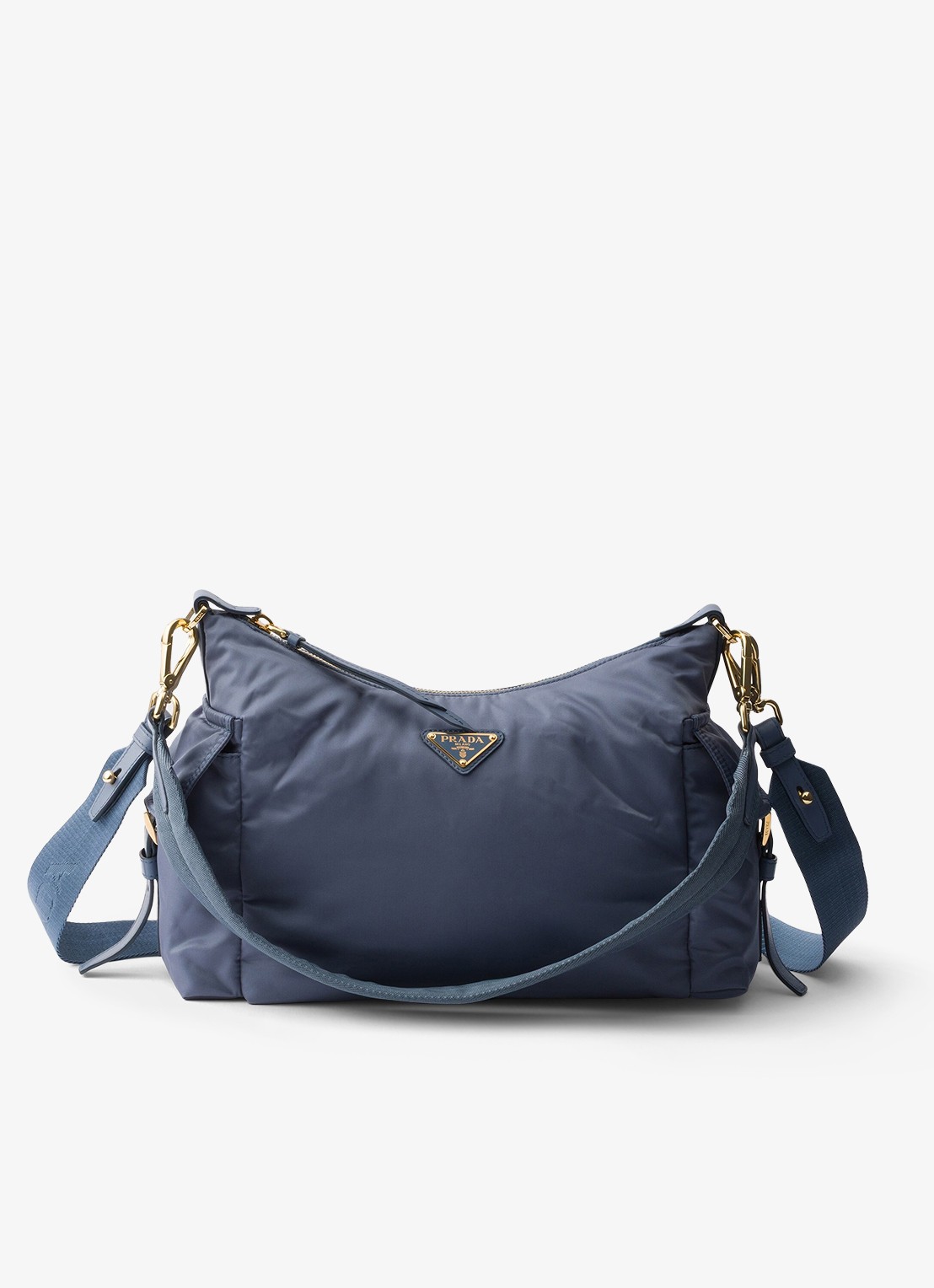 Prada Explore Re-Nylon Large schoudertas met leren details - voorkant staalblauw