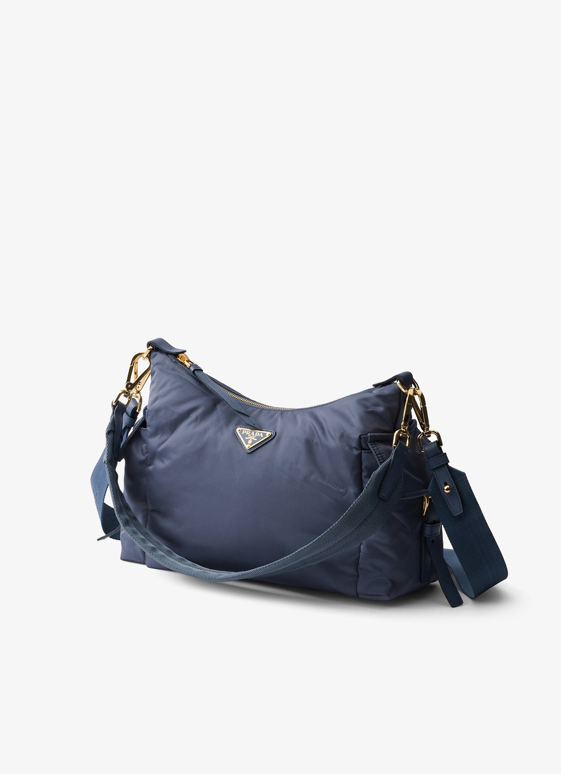 Prada Explore Re-Nylon Large schoudertas met leren details - voorkant 2 staalblauw
