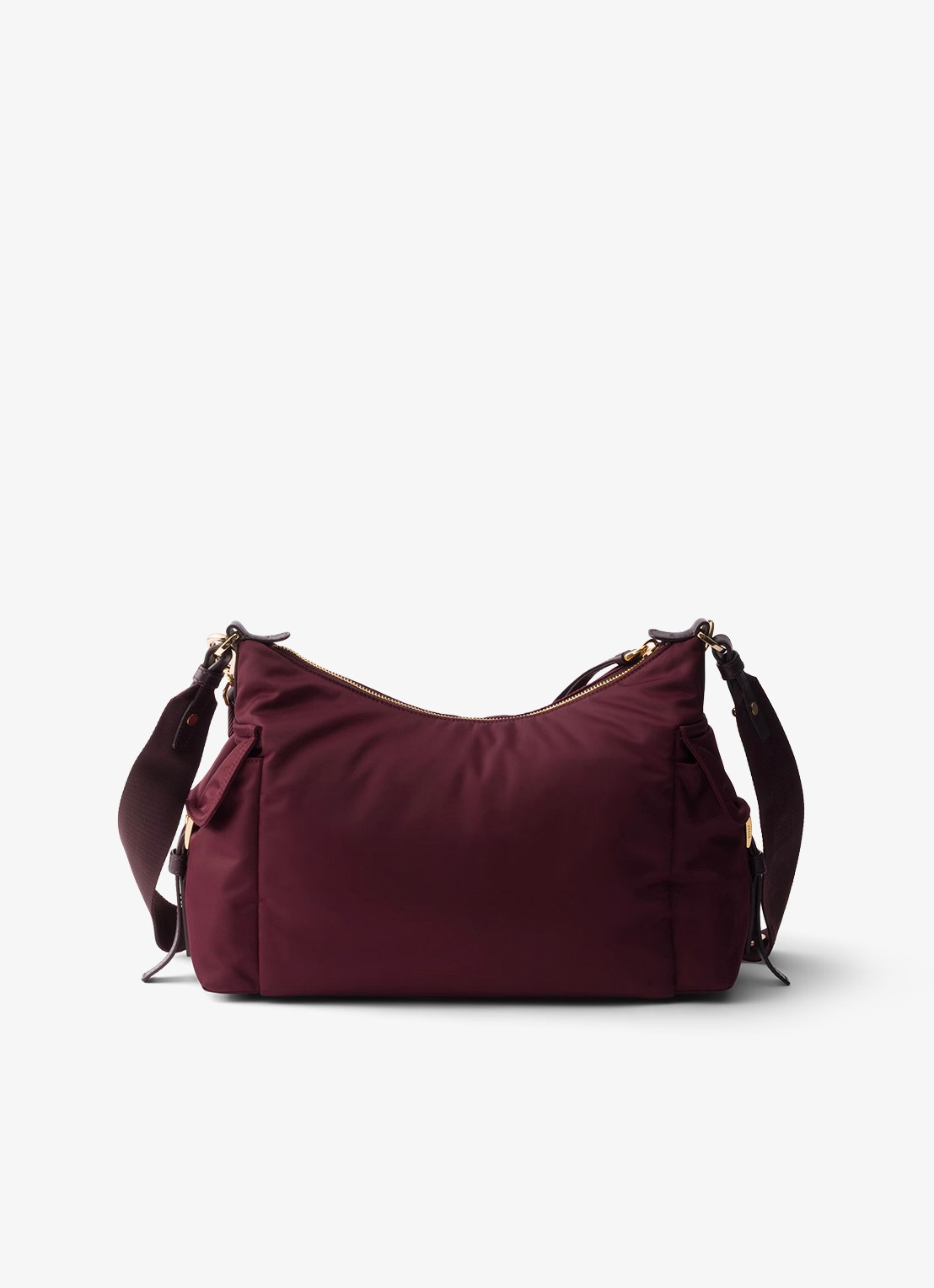 Prada Explore Re-Nylon Large schoudertas met leren details - achterkant bordeauxrood