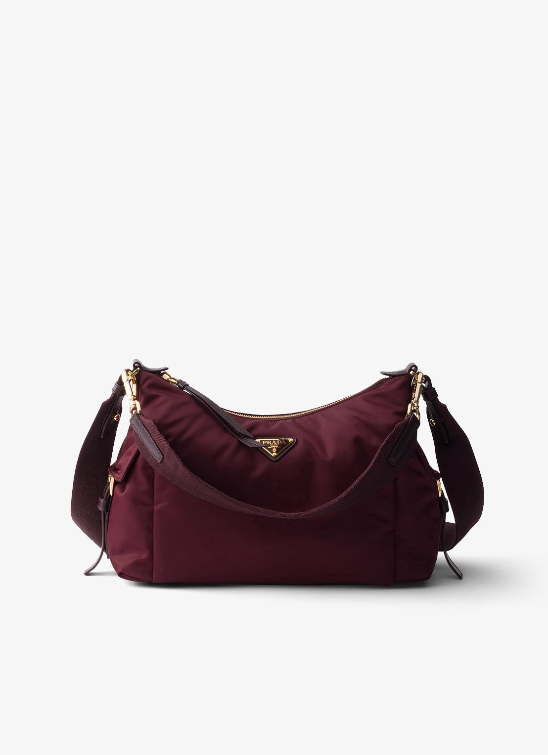 Prada Explore Re-Nylon Large schoudertas met leren details - voorkant 2 bordeauxrood