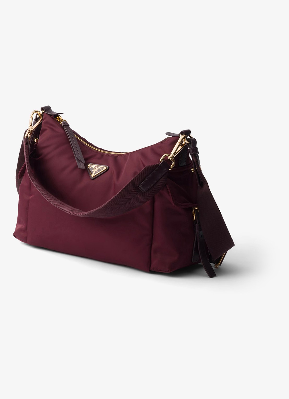 Prada Explore Re-Nylon Large schoudertas met leren details - voorkant 3 bordeauxrood