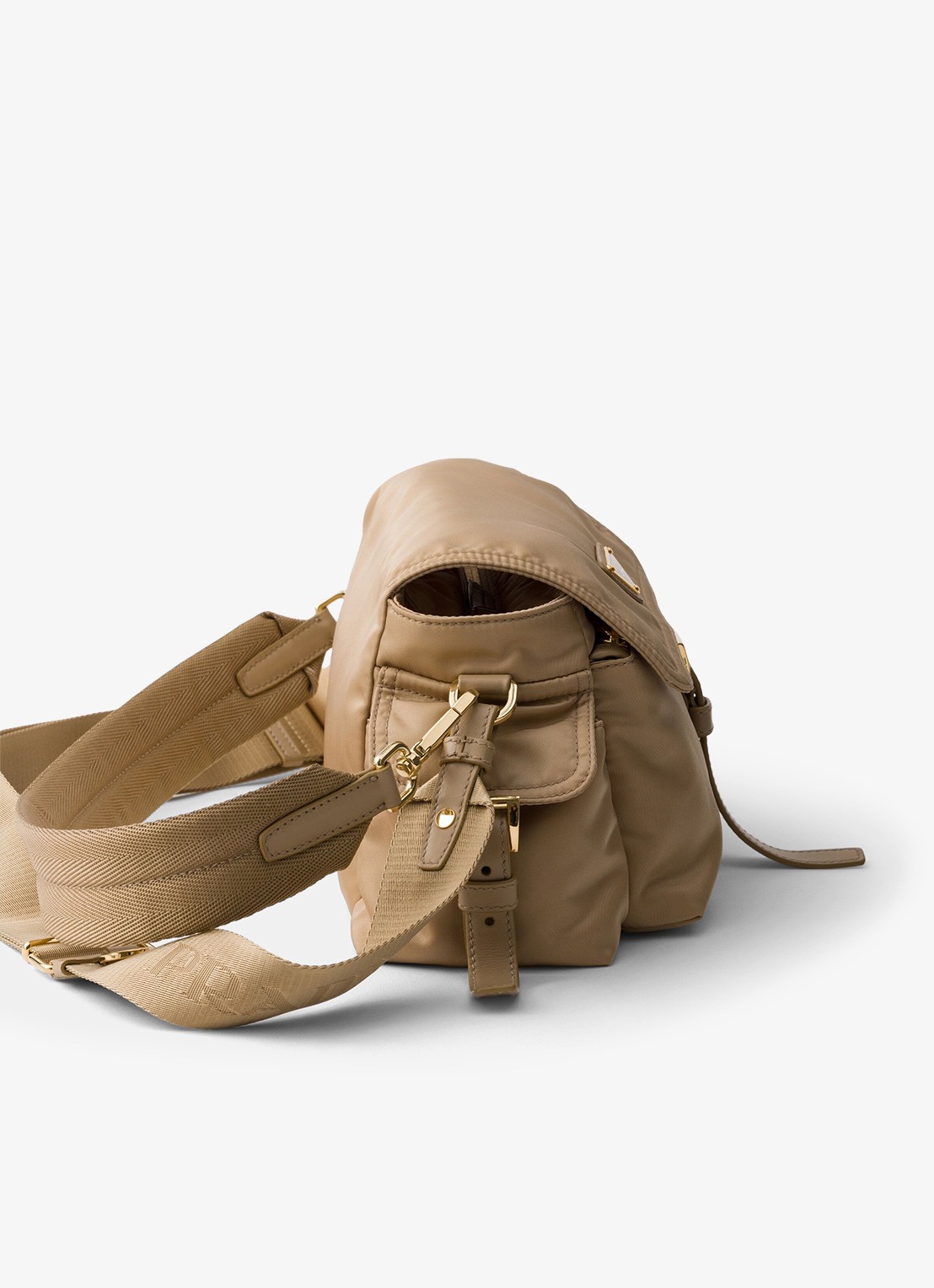 Prada Explore Re-Nylon Medium schoudertas met leren details - detail 2 beige
