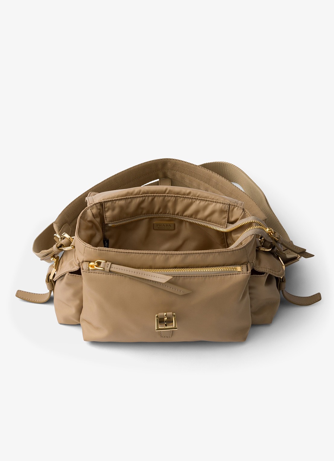 Prada Explore Re-Nylon Medium schoudertas met leren details - detail 3 beige