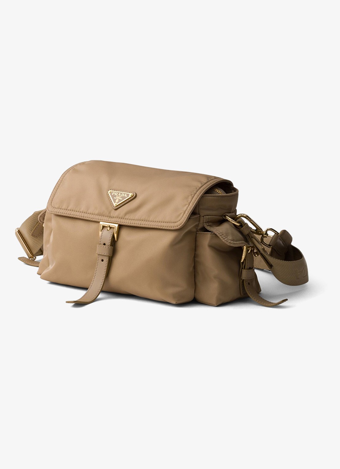 Prada Explore Re-Nylon Medium schoudertas met leren details - voorkant 6 beige