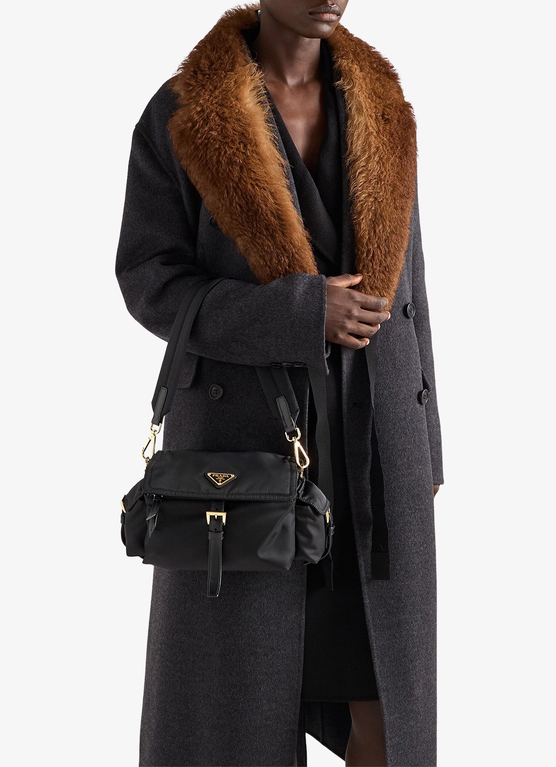 Prada Explore Re-Nylon Medium schoudertas met leren details - detail 5 diepzwart