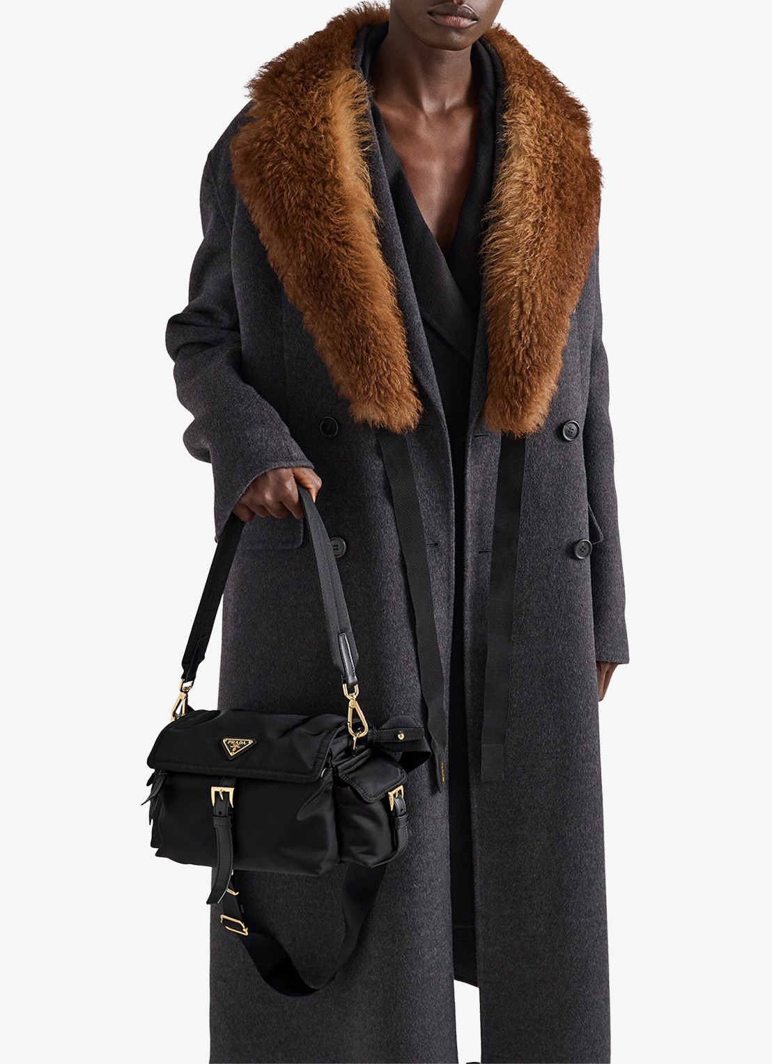 Prada Explore Re-Nylon Medium schoudertas met leren details - detail 6 diepzwart