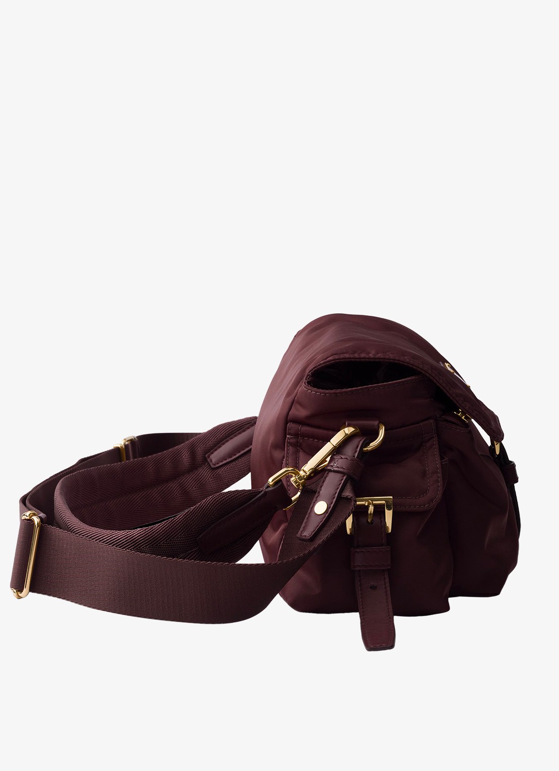 Prada Explore Re-Nylon Medium schoudertas met leren details - detail 2 bordeauxrood