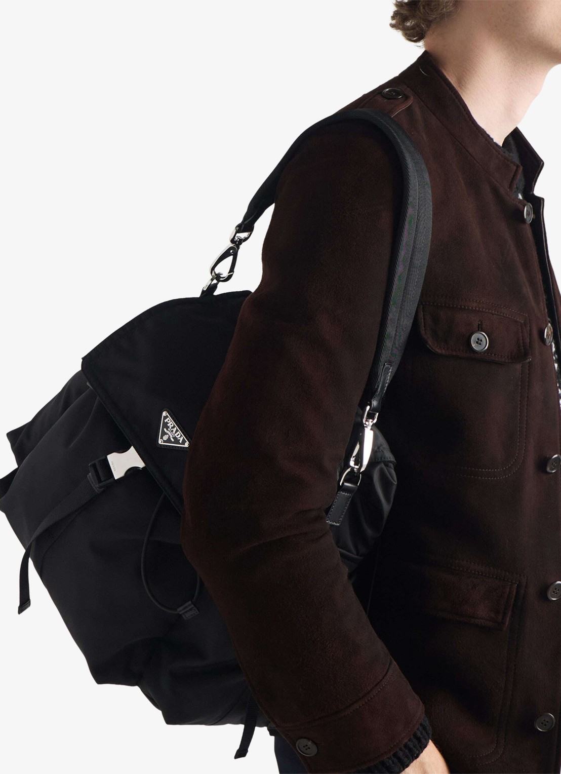Prada Explore Re-Nylon rugzak met leren details - detail 6 zwart
