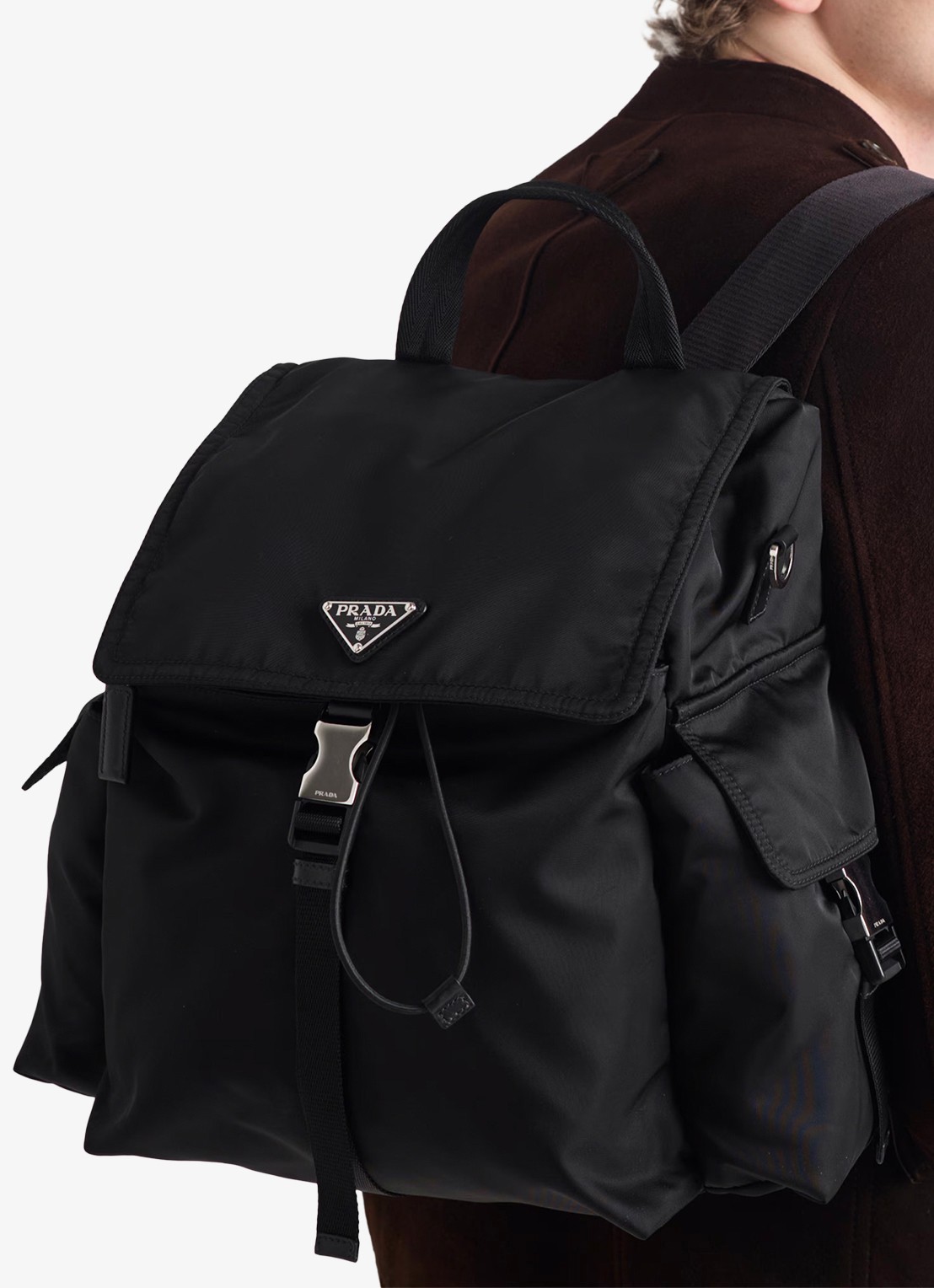 Prada Explore Re-Nylon rugzak met leren details - voorkant 2 zwart