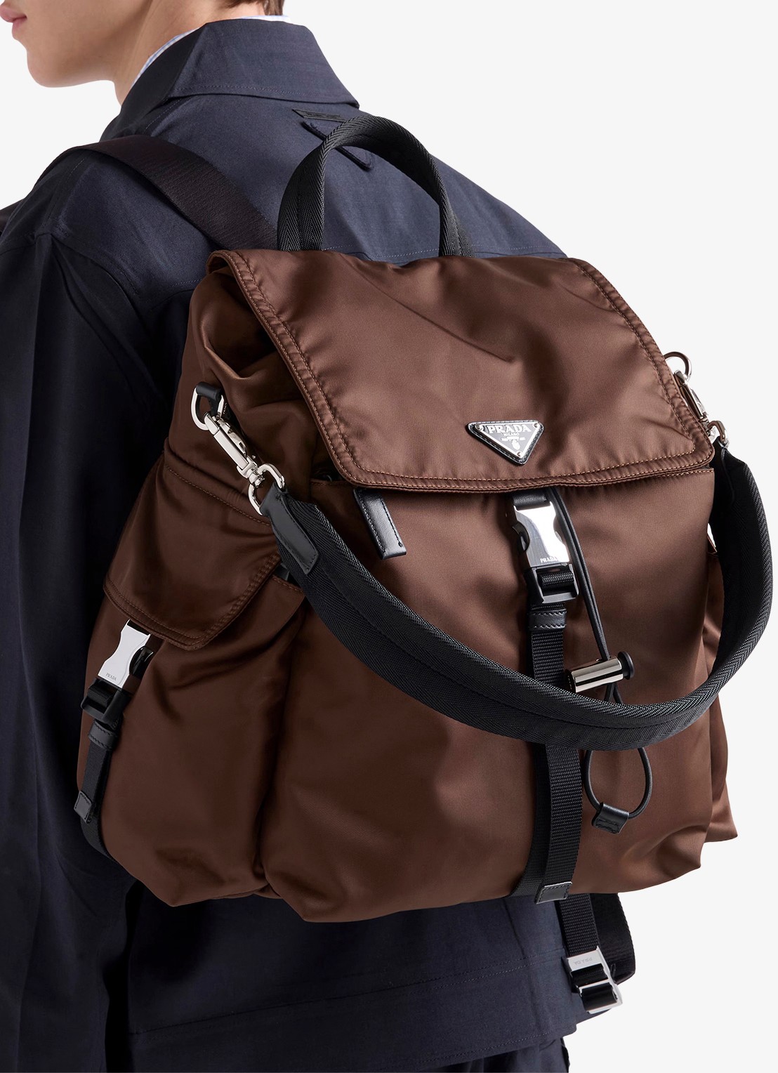 Prada Explore Re-Nylon rugzak met leren details - voorkant 3 bruin