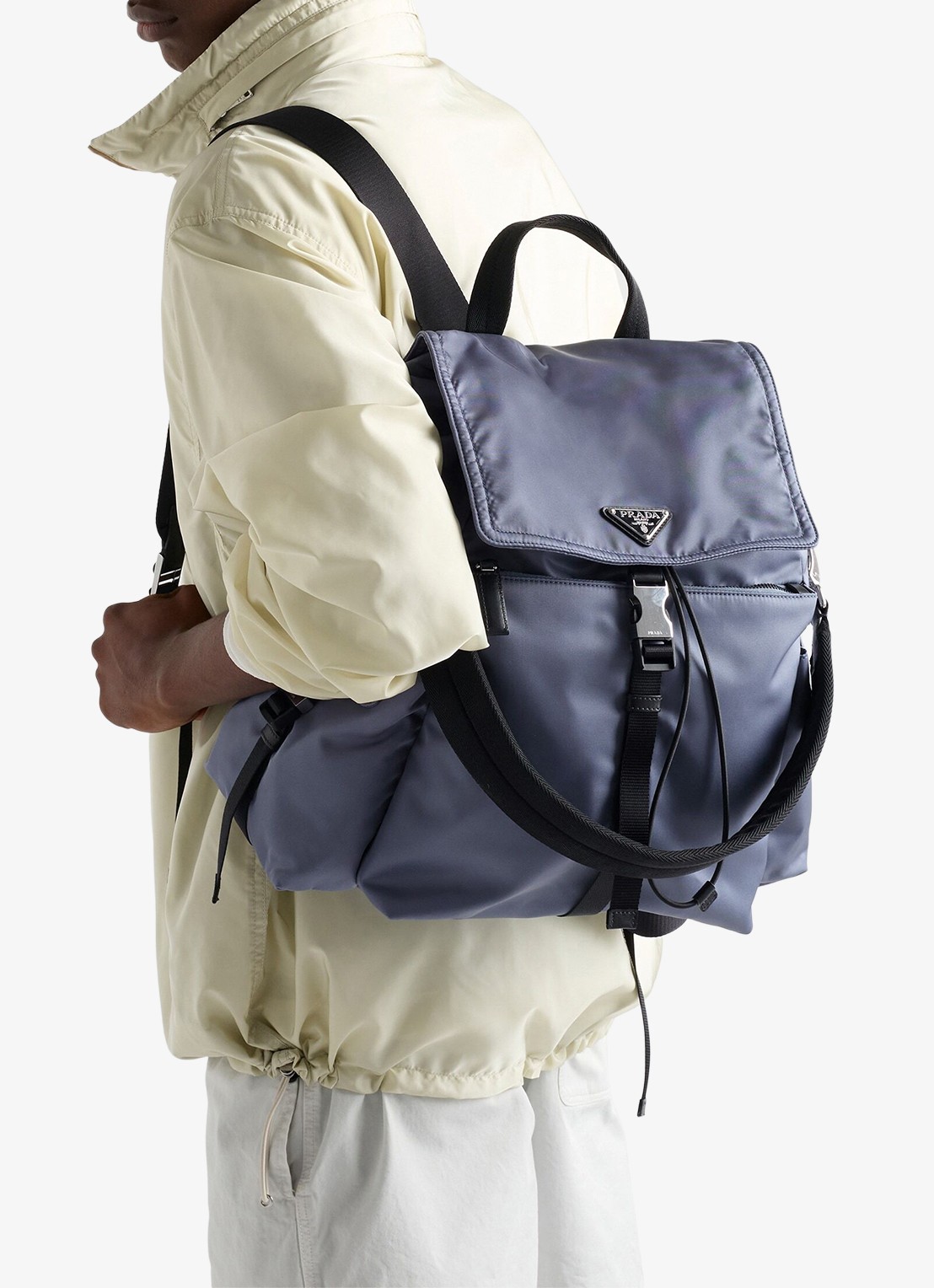 Prada Explore Re-Nylon rugzak met leren details - voorkant 2 donkerblauw