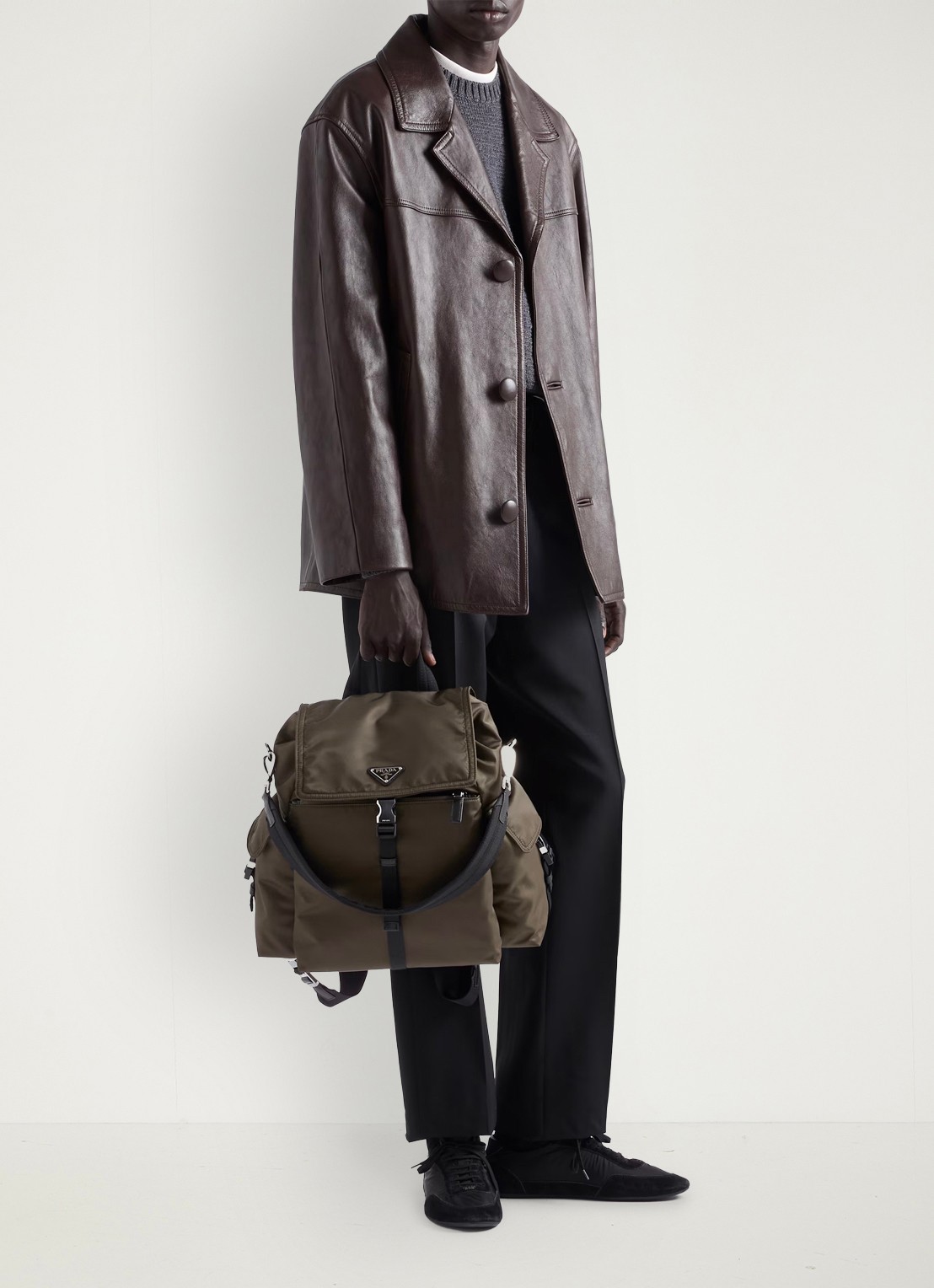 Prada Explore Re-Nylon rugzak met leren details - detail 7 legergroen