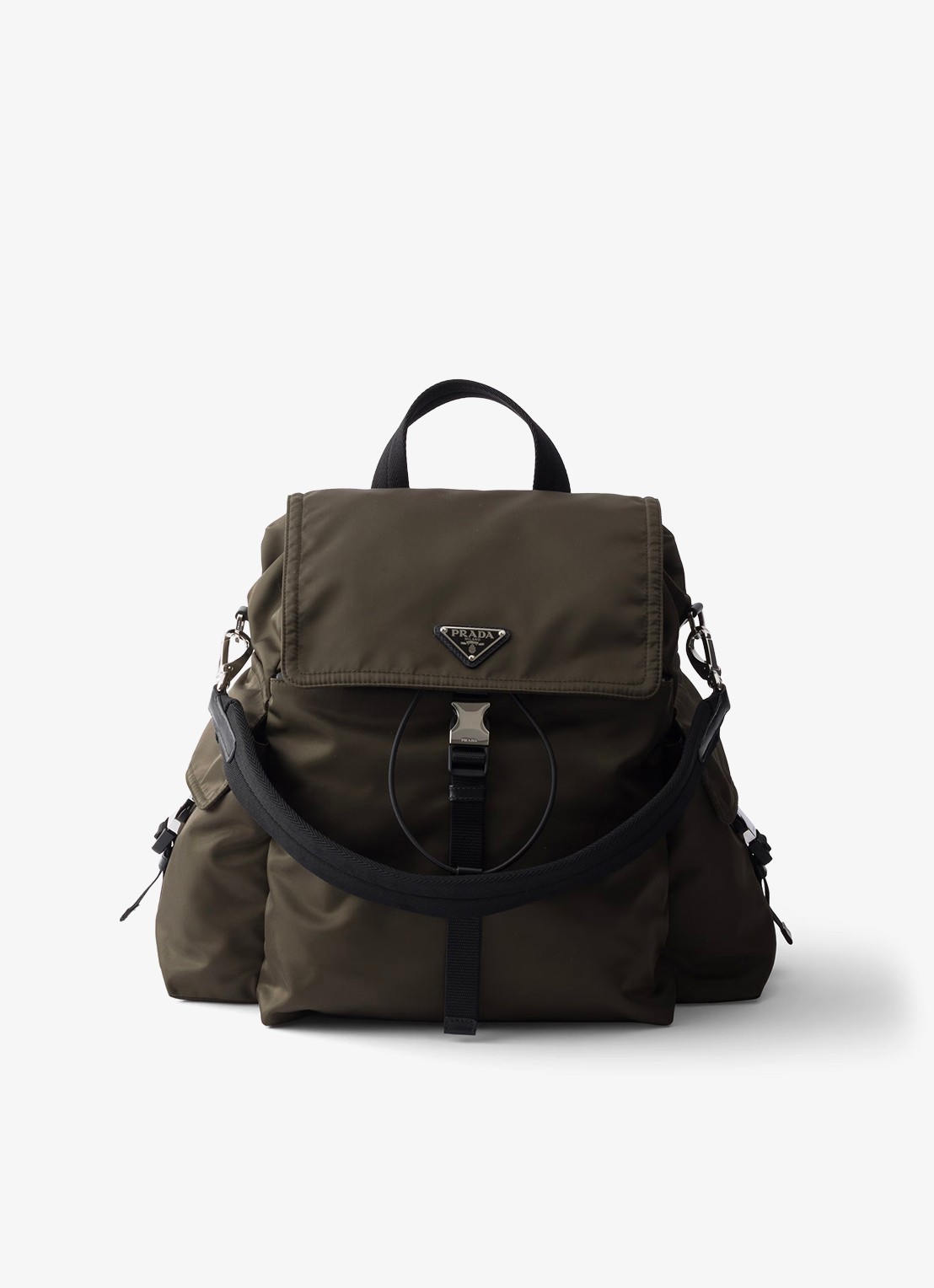 Prada Explore Re-Nylon rugzak met leren details - voorkant 2 legergroen
