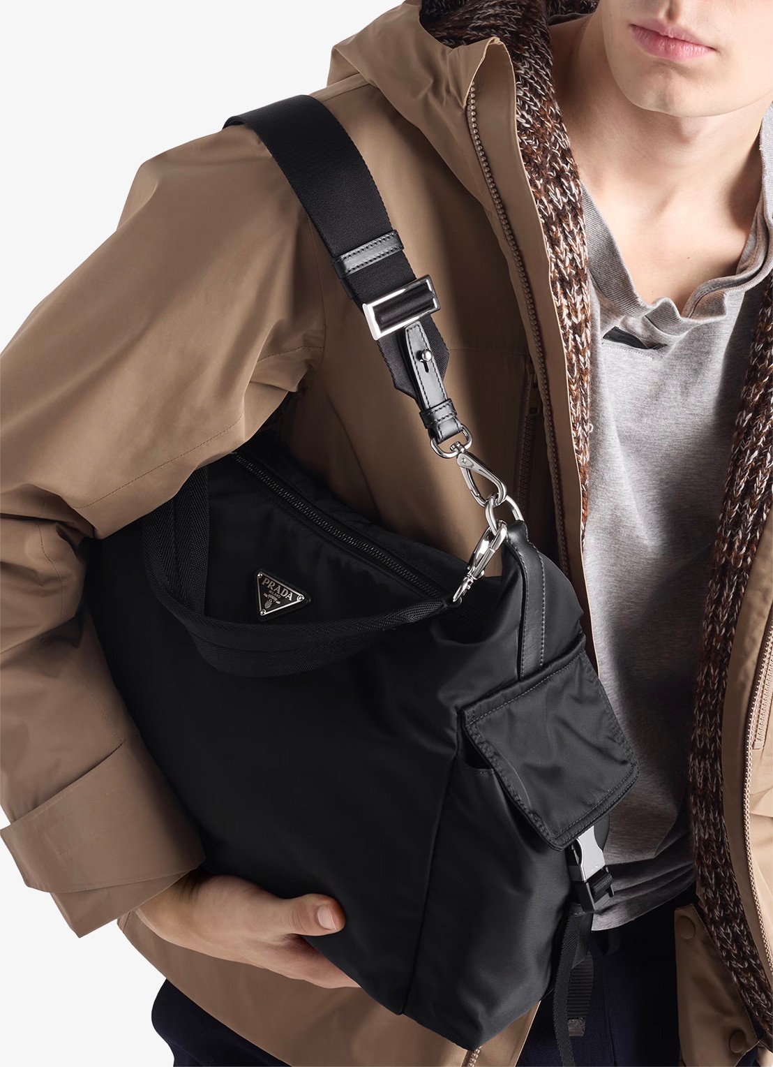 Prada Explore Re-Nylon schoudertas met leren details - voorkant 2 zwart