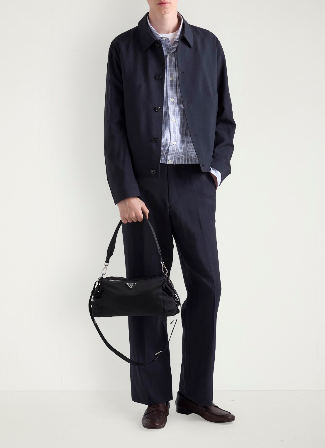 Prada Explore Re-Nylon schoudertas met leren details - detail 5 zwart