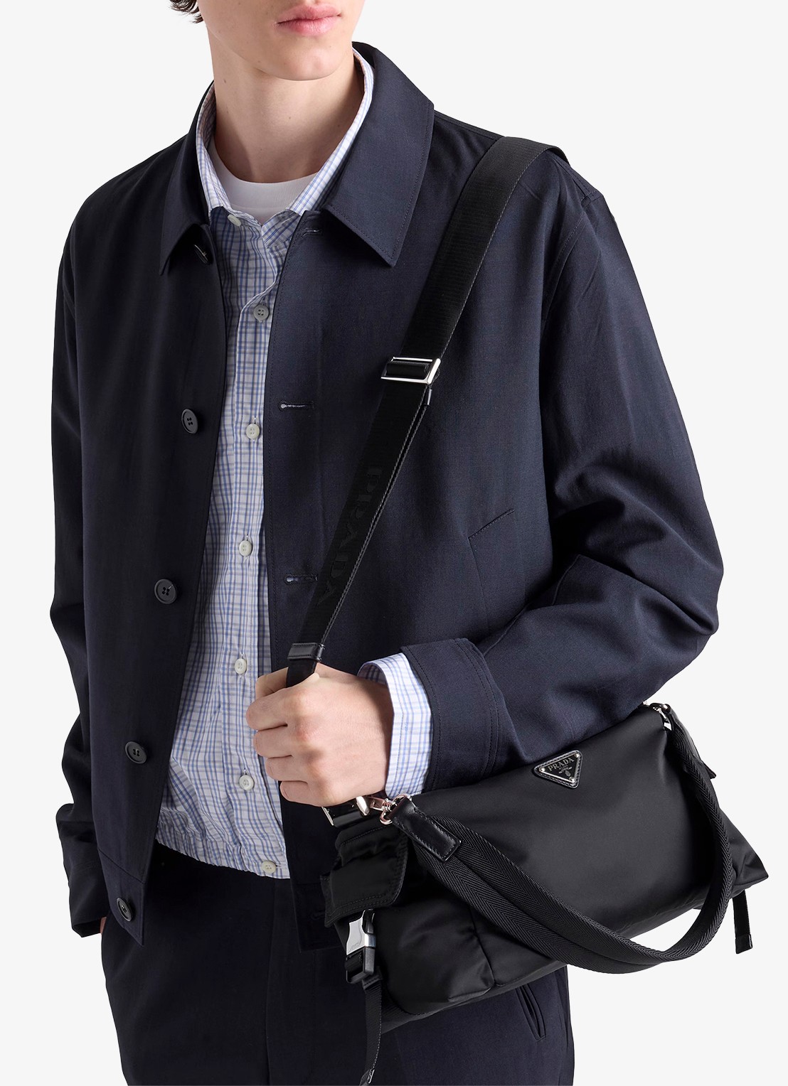 Prada Explore Re-Nylon schoudertas met leren details - voorkant 7 zwart