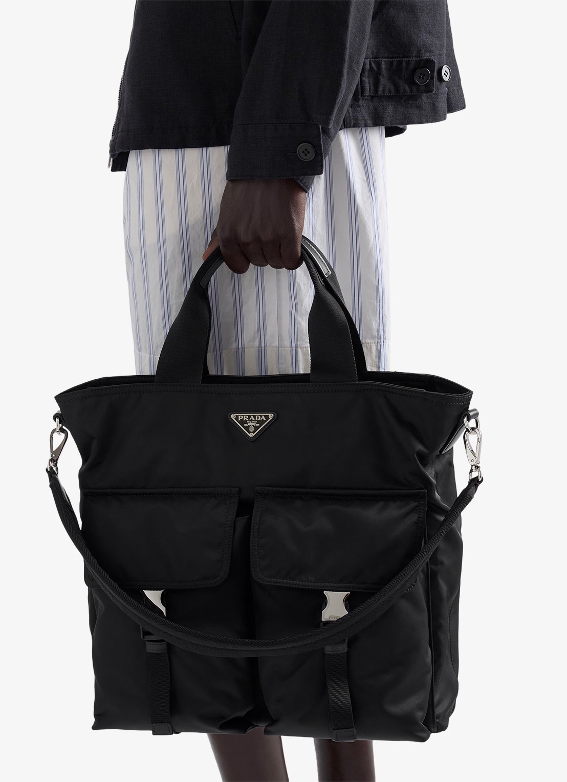 Prada Explore Re-Nylon schoudertas met leren details - detail 6 zwart