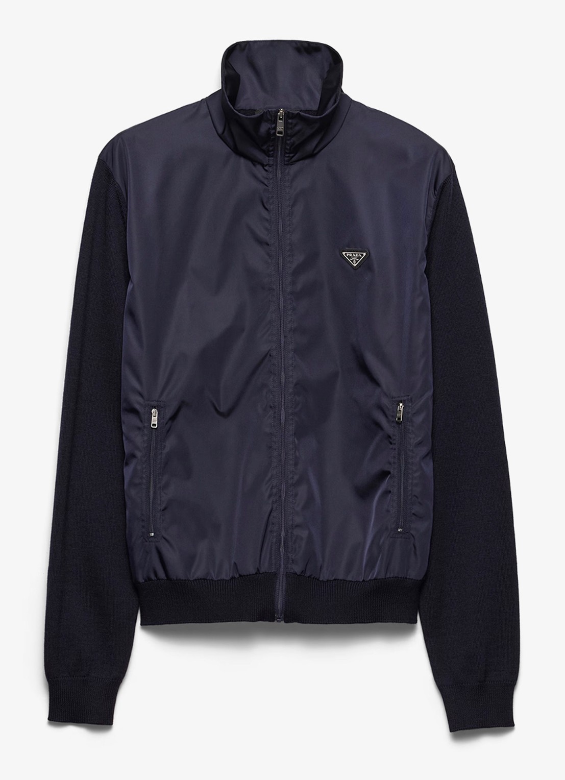 Prada Fijngebreid vest in wolblend met contrast - voorkant 4 donkerblauw