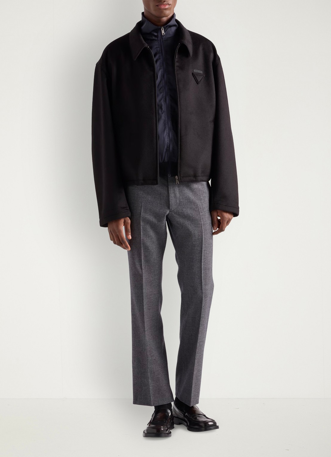 Prada Fijngebreid vest in wolblend met contrast - voorkant 5 donkerblauw