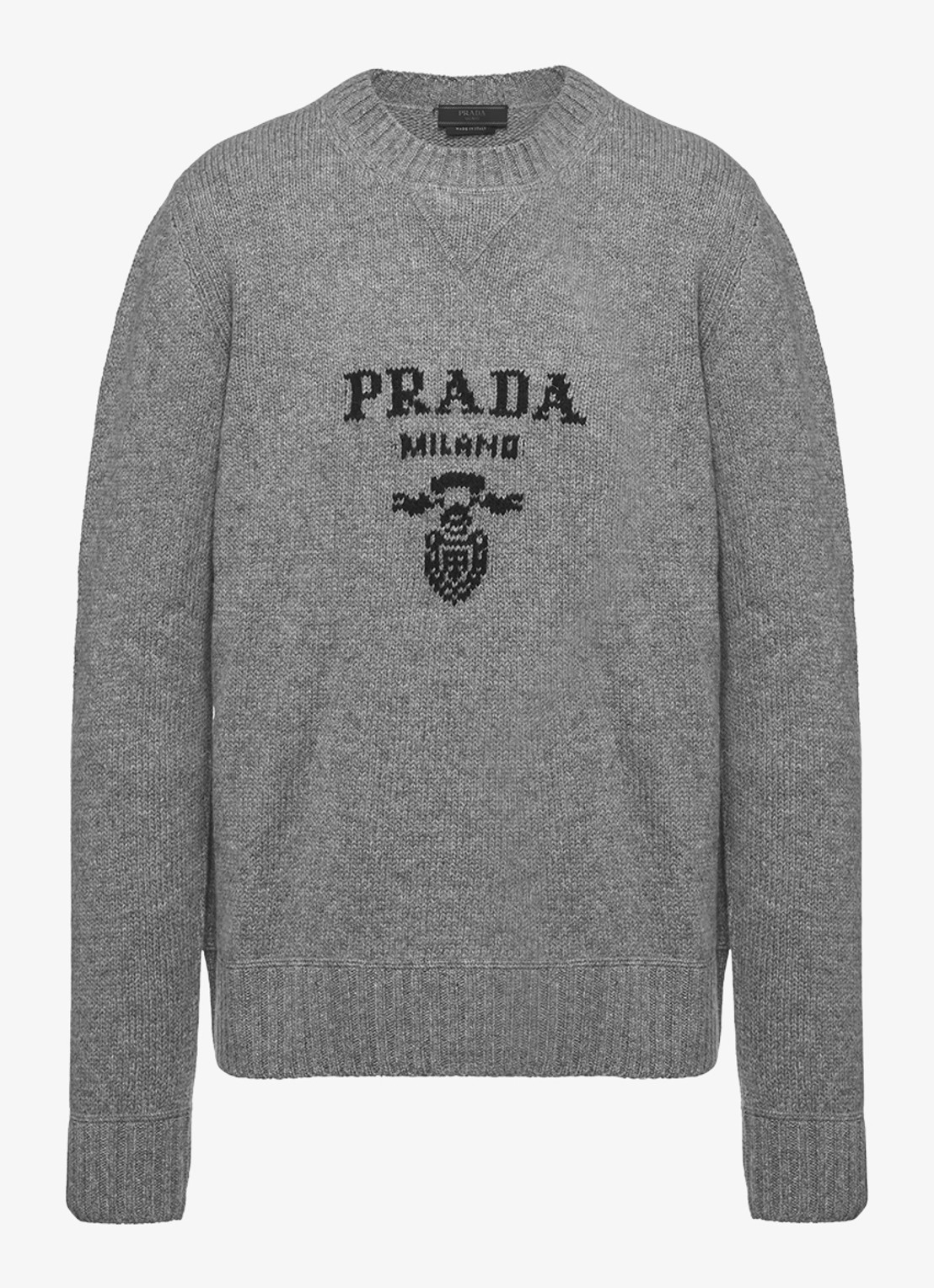 Prada Fijngebreide pullover in kasjmierblend met ingebreid logo - voorkant 2 grijsmele