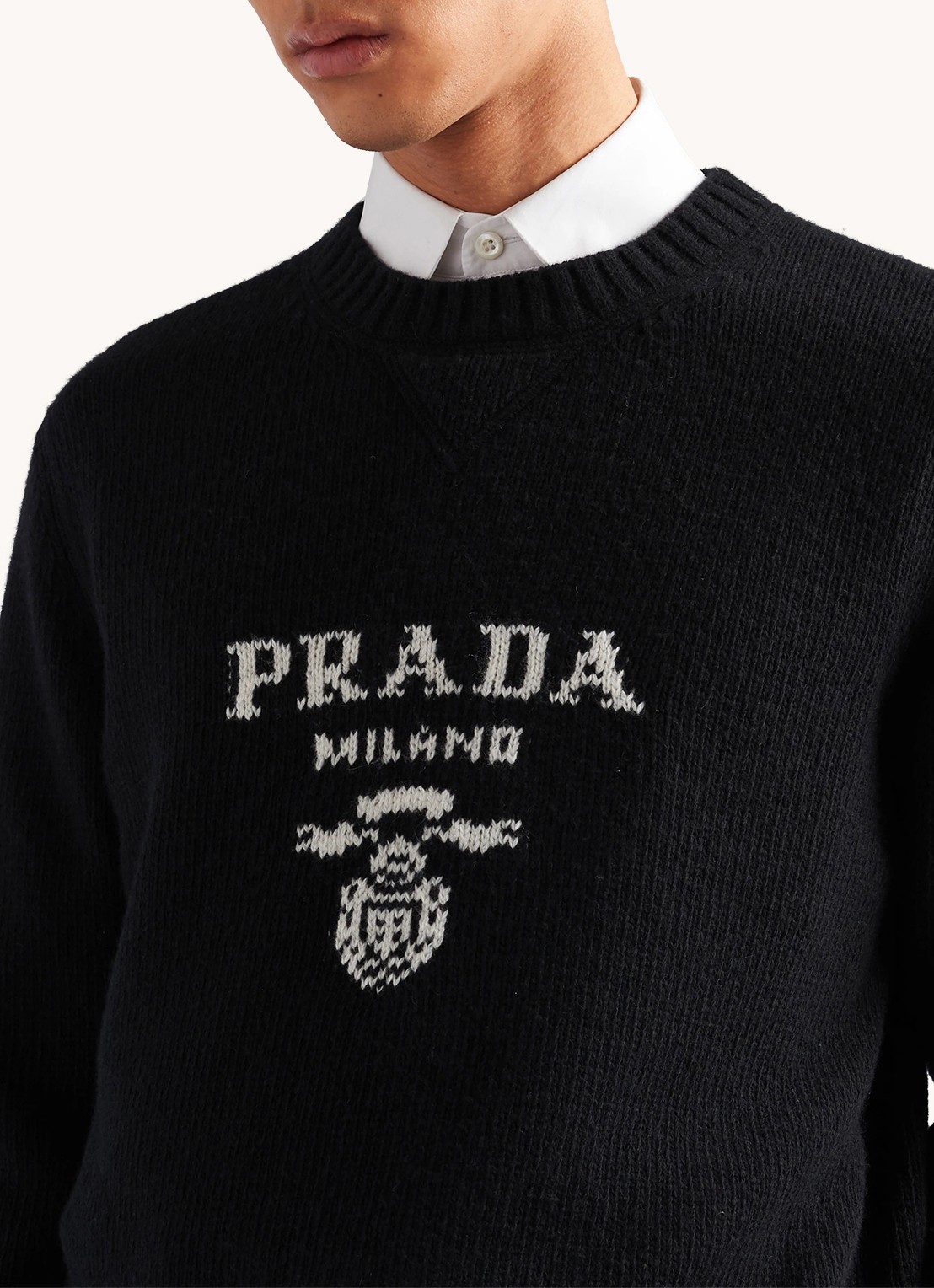 Prada Fijngebreide pullover in kasjmierblend met ingebreid logo - detail 4 zwart